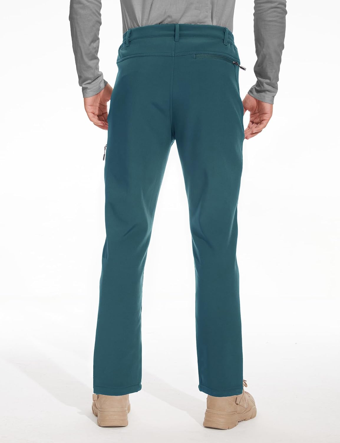 MOURCE Fleece Lined Hiking Pants Men - Waterproof Softshell Outdoor Ski Snow Cargo Pants with Zipper Pockets
