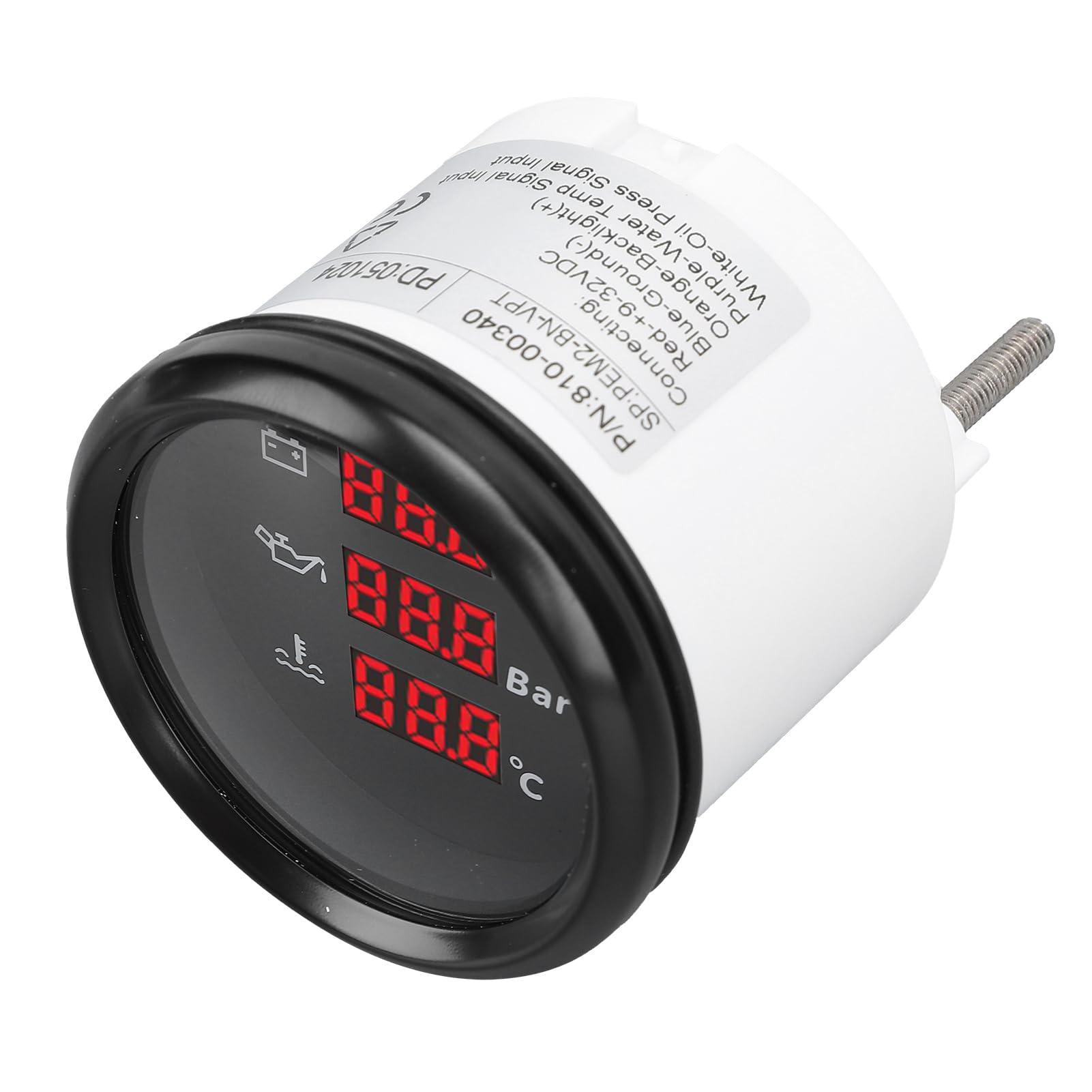 Indicatore Temperatura Acqua Pressione Olio Tensione 52mm Retroilluminazione Rossa Misuratore Digitale Impermeabile Yacht RV 9-32VDC (Quadrante nero lunetta nera)