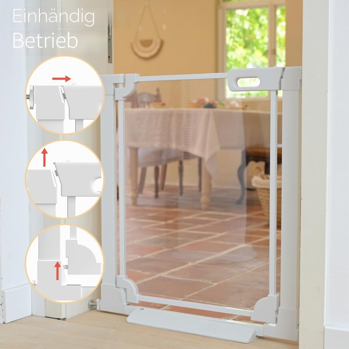 Xifamniy Transparentes Acryl-Treppenschutzgitter für Babys, ohne Bohren, automatisches Schließen, Acryl-Baby-Haustiergitter, Sicherheits-Klarsichtgitter für Öffnungen 74–122 cm, 76 cm hoch,