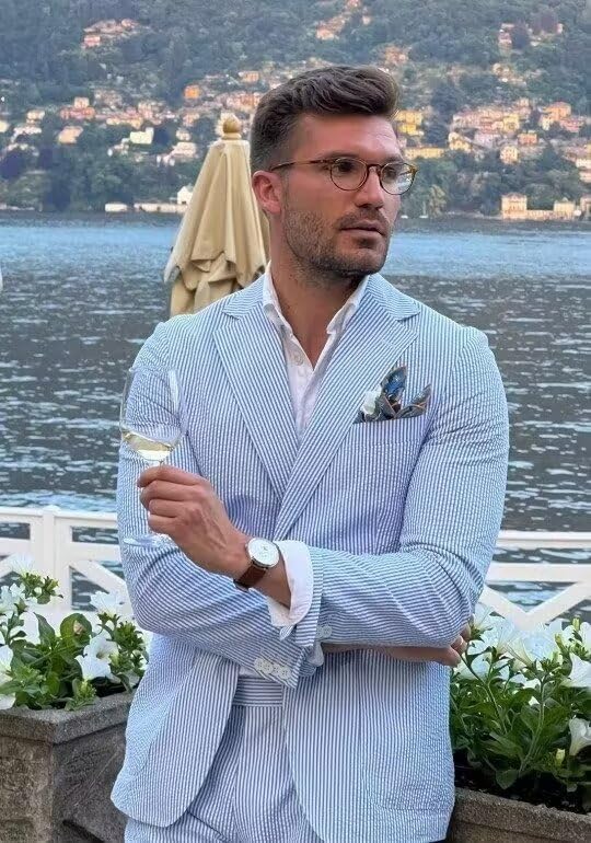 Mens Seersucker Suits Grooms Sear Sucker Suit for Summer Wedding Mens Formal Suits Slim Fit4