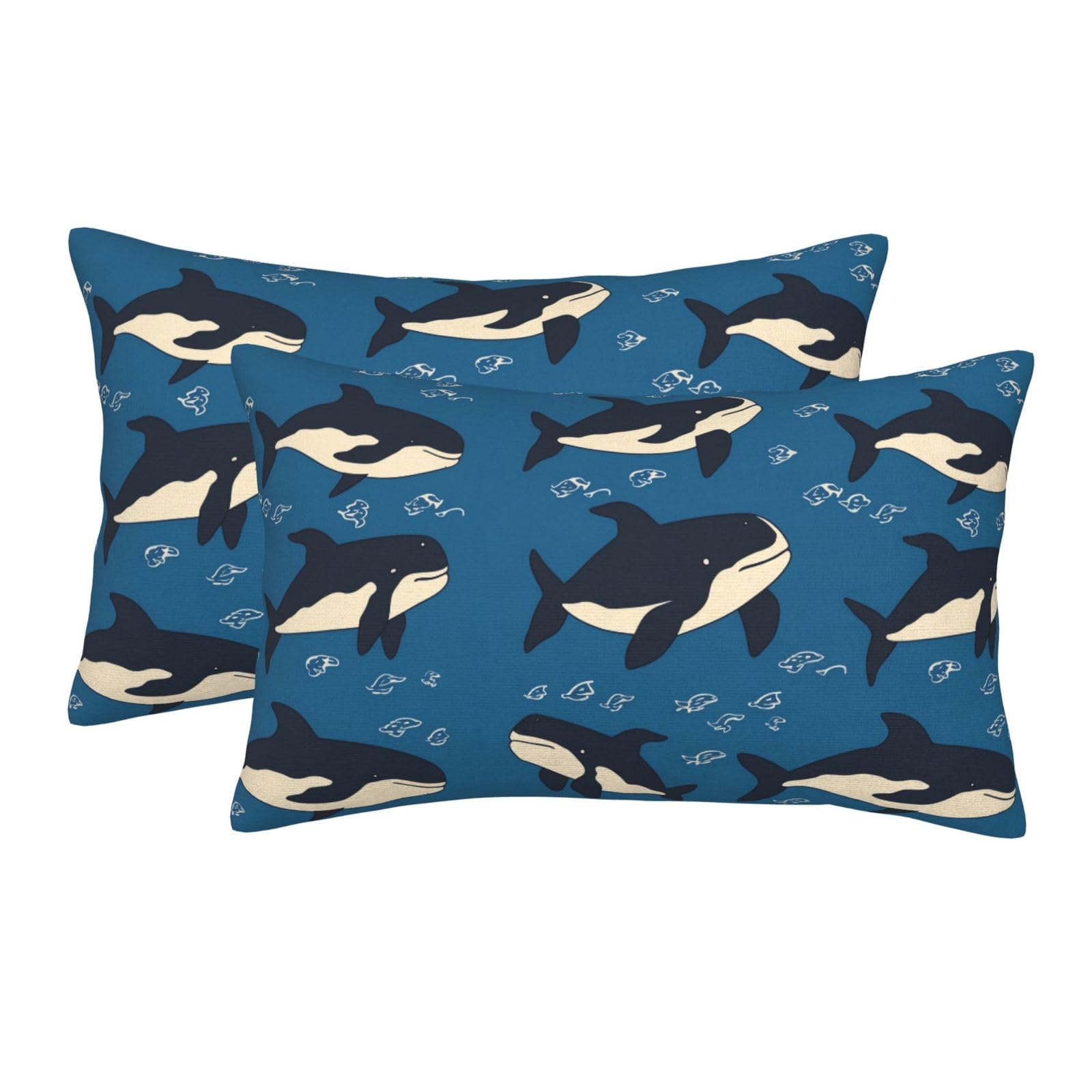 2 Pack Standard Size Pillow Cases for Hair and Skin Soft Breathable Pillow Case Covers with Hidden Zipper Whale Pillowcase 14"x20" Pillow Cover for Sleeping Gift