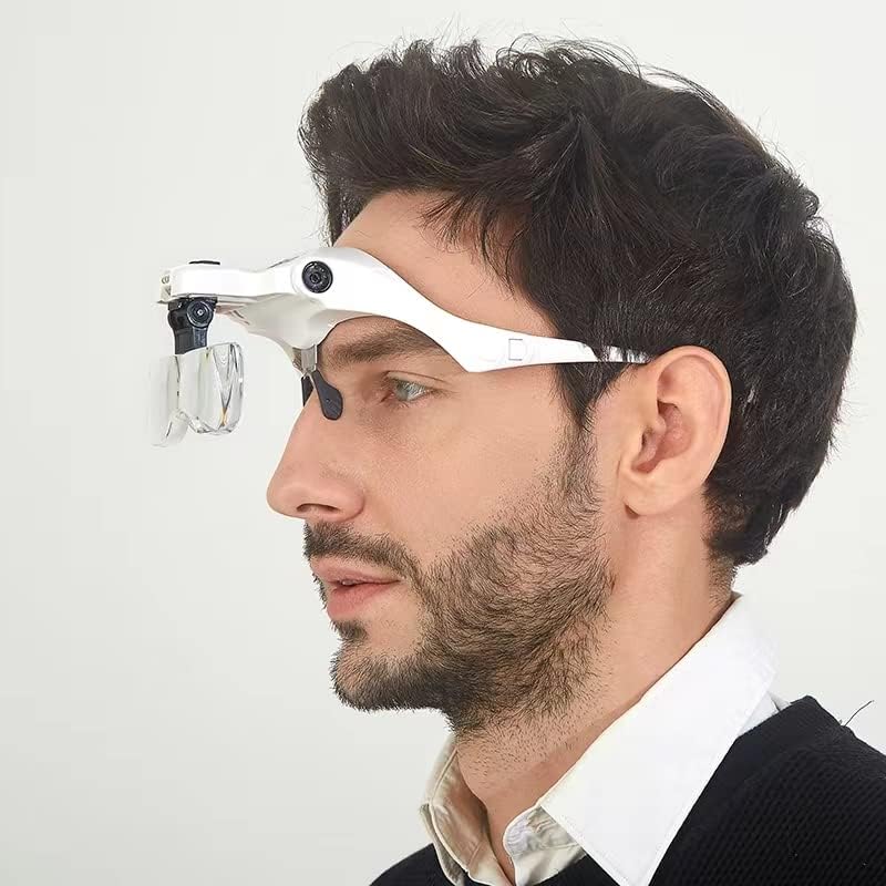 Image of KP2 Led Lighted Head Magnifier Glasses Headband with Light Headset Magnifying Glasses Visor Loupe Hands Free for Close up Work, Watch /Circuit Repair, Sewing, Jewelry, Hobby, Crafts