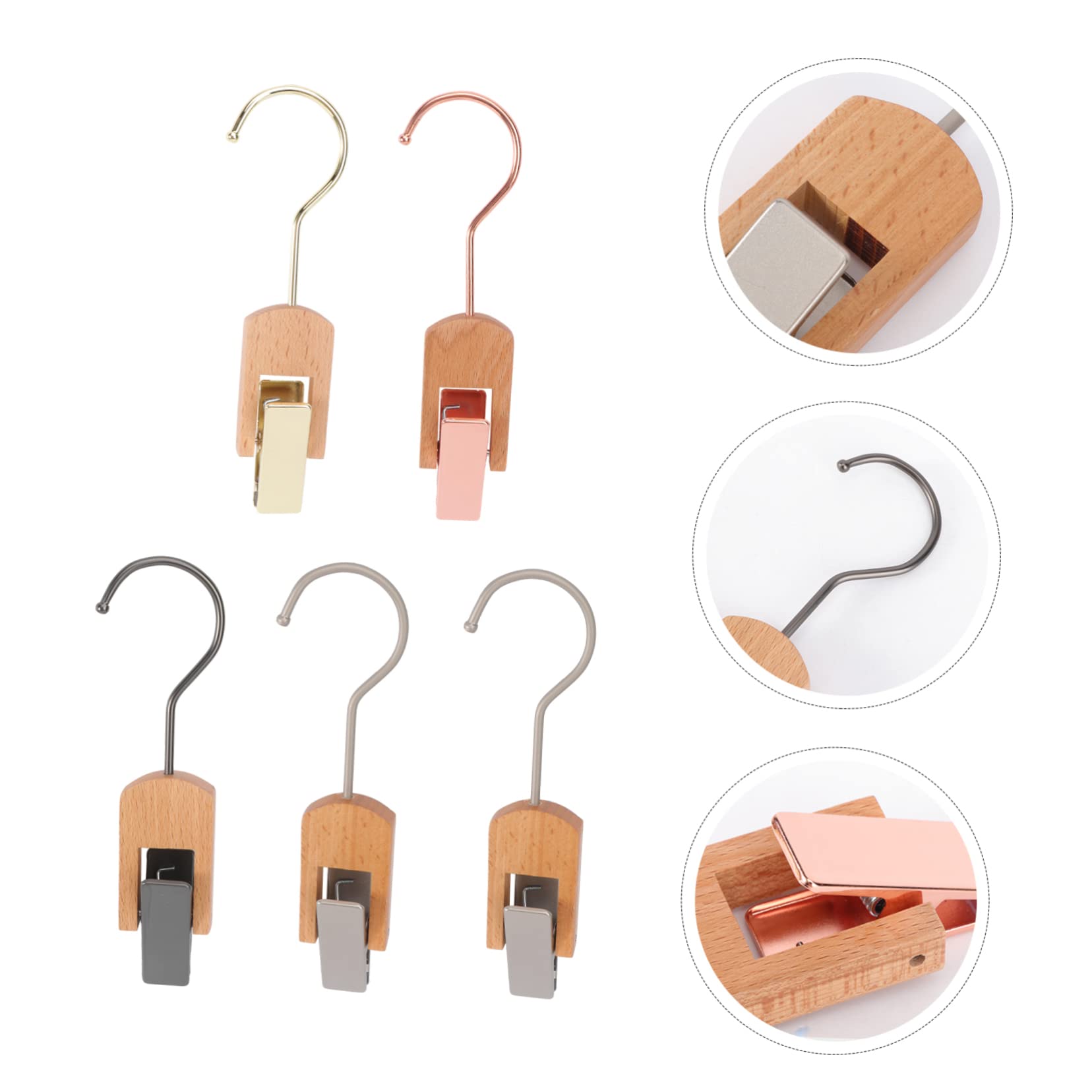 Angoily Mollette da Bucato Sicure i Tessuti in Legno e Acciaio Inossidabile Set 5 Pezzi per Asciugatura Colore Casuale Clip Multiuso per Calzini e Fazzoletti