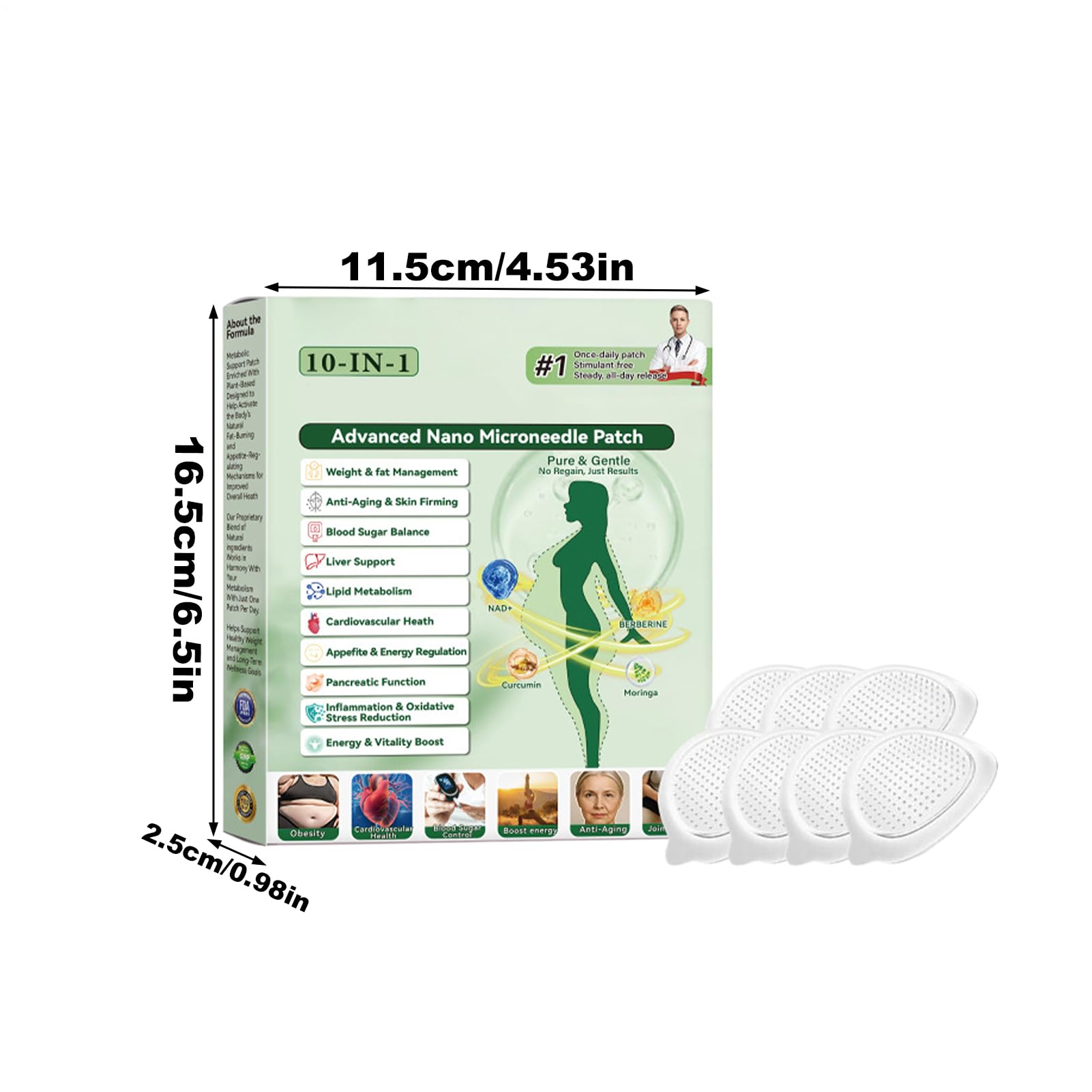 Healrize Moringa Berberinex Nad+ 10 w 1 nano-igłowe plastry odchudzające, naturalne nano-igłowe plastry napinające, ujędrniające skórę, dla mężczyzn i kobiet