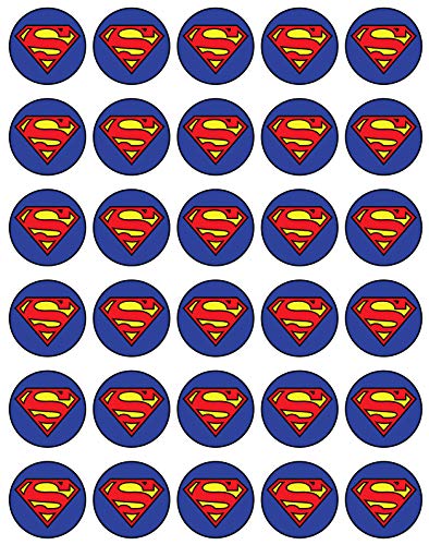 30 x Edible Cupcake Toppers Themed of Super Man Logo Collection of Edible Cake Decorations | Uncut Edible on Wafer Sheet