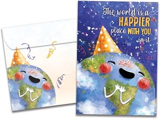 Tree-Free Greetings - Birthday Cards - Artful Designs - 1 Card + Matching Envelope - Made in USA - 100% Recycled Paper - 5"x7" - Happier World (GO65477)