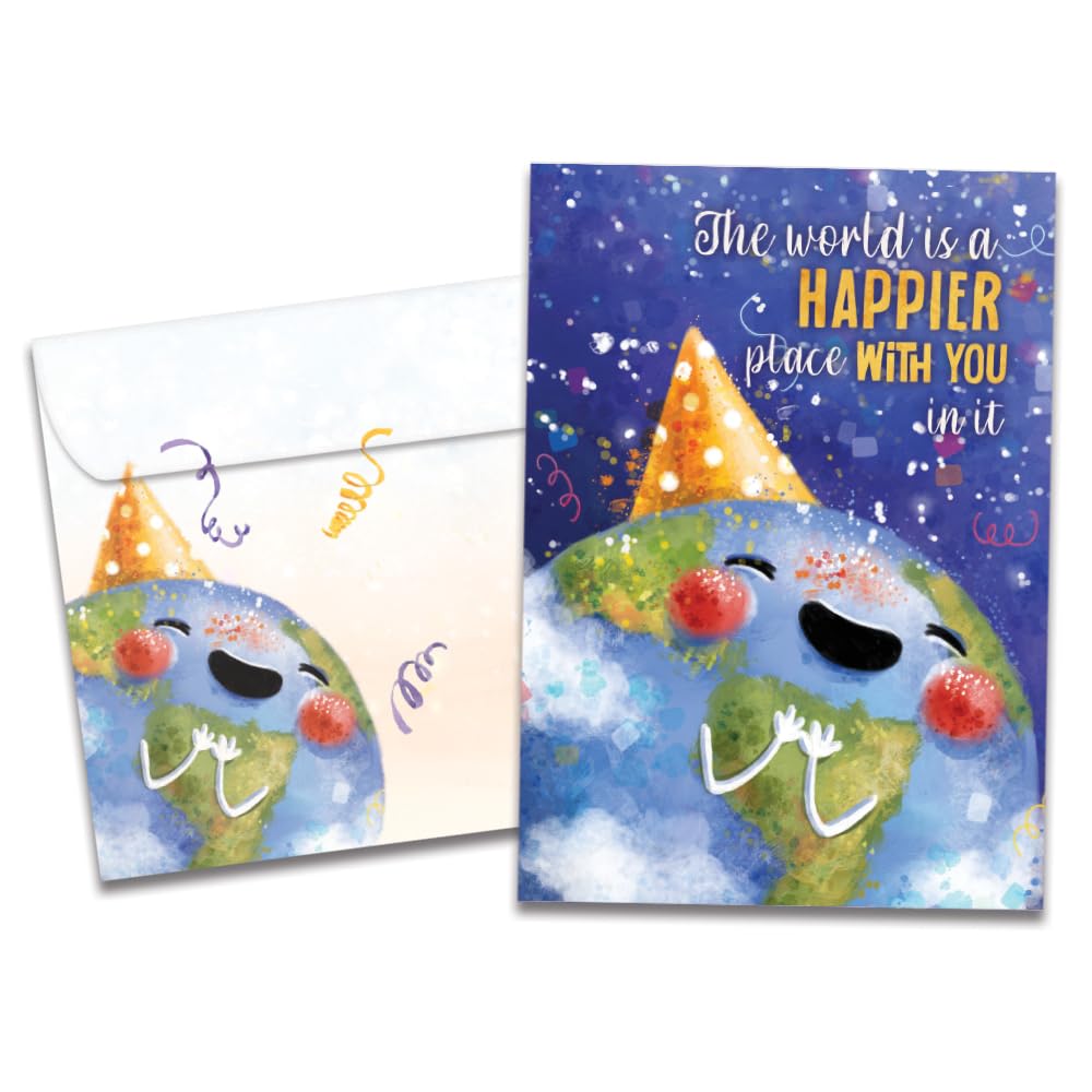 Tree-Free Greetings - Birthday Cards - Artful Designs - 1 Card + Matching Envelope - Made in USA - 100% Recycled Paper - 5"x7" - Happier World (