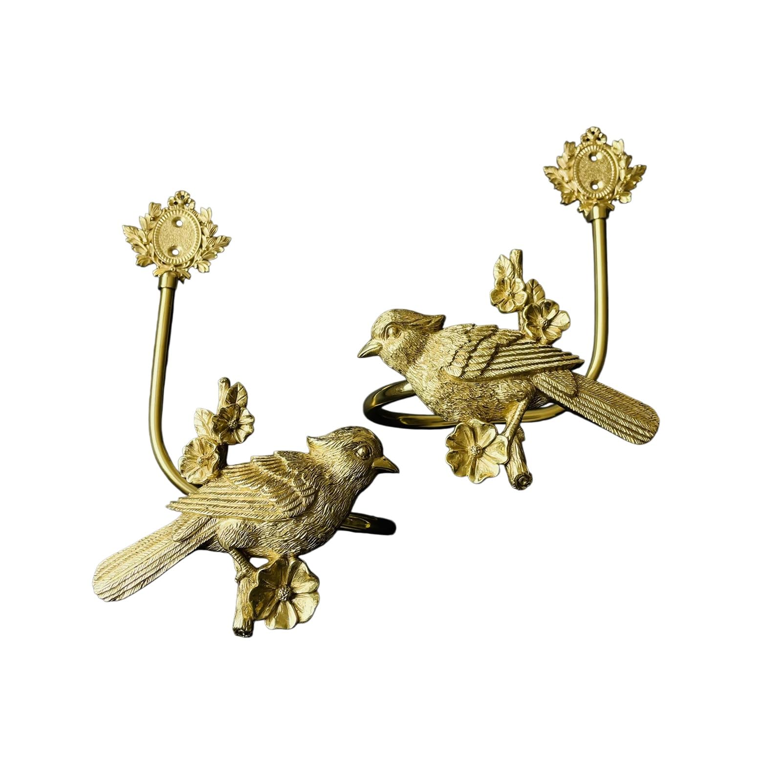 Curtain Drapery Holdbacks with Brass Bird, Wall Mount Drapery Hooks Holders, Set of 2, Gold