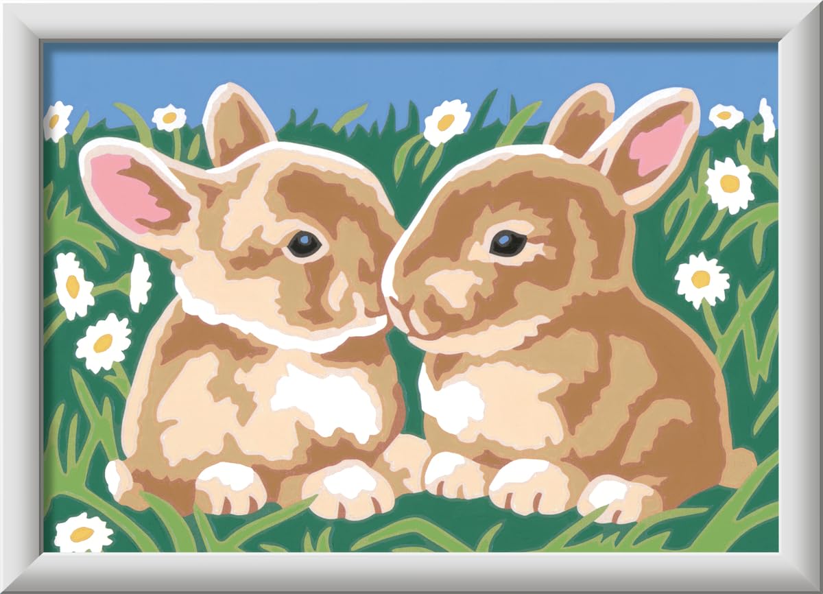 Ravensburger CreArt: Teneri coniglietti – Dipingere con i Numeri per Bambini 7+ Anni, Kit Pittura con Tavole, Cornice, Pennello e Colori Inclusi, 14 x 19 cm, Idee Regalo