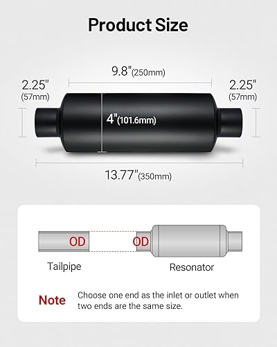 Vista 8 de EVIL ENERGY Silenciador resonador de 2 pulgadas de acero inoxidable (entrada/salida de 2.0 pulgadas, 13.8 pulgadas de longitud)
