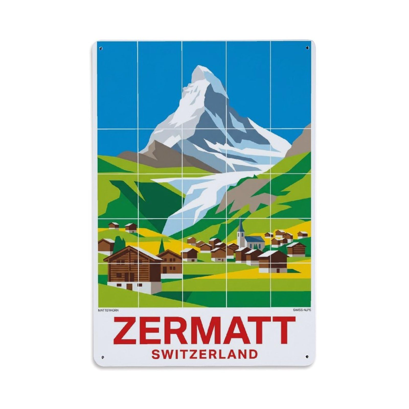 Olhnbad Style Matterhorn Zermatt Switzerland Linework Alpine Travel Metal Tin Sign