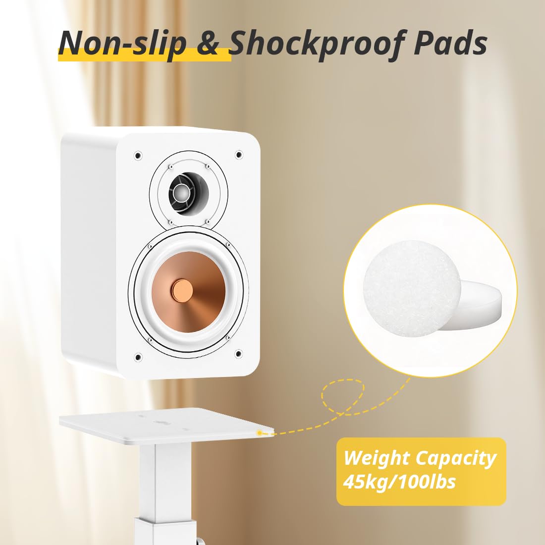 Supporto per altoparlanti, regolabile in altezza, 50-70 cm, universale, bianco, con gestione dei cavi, portata 30 kg, set da 2