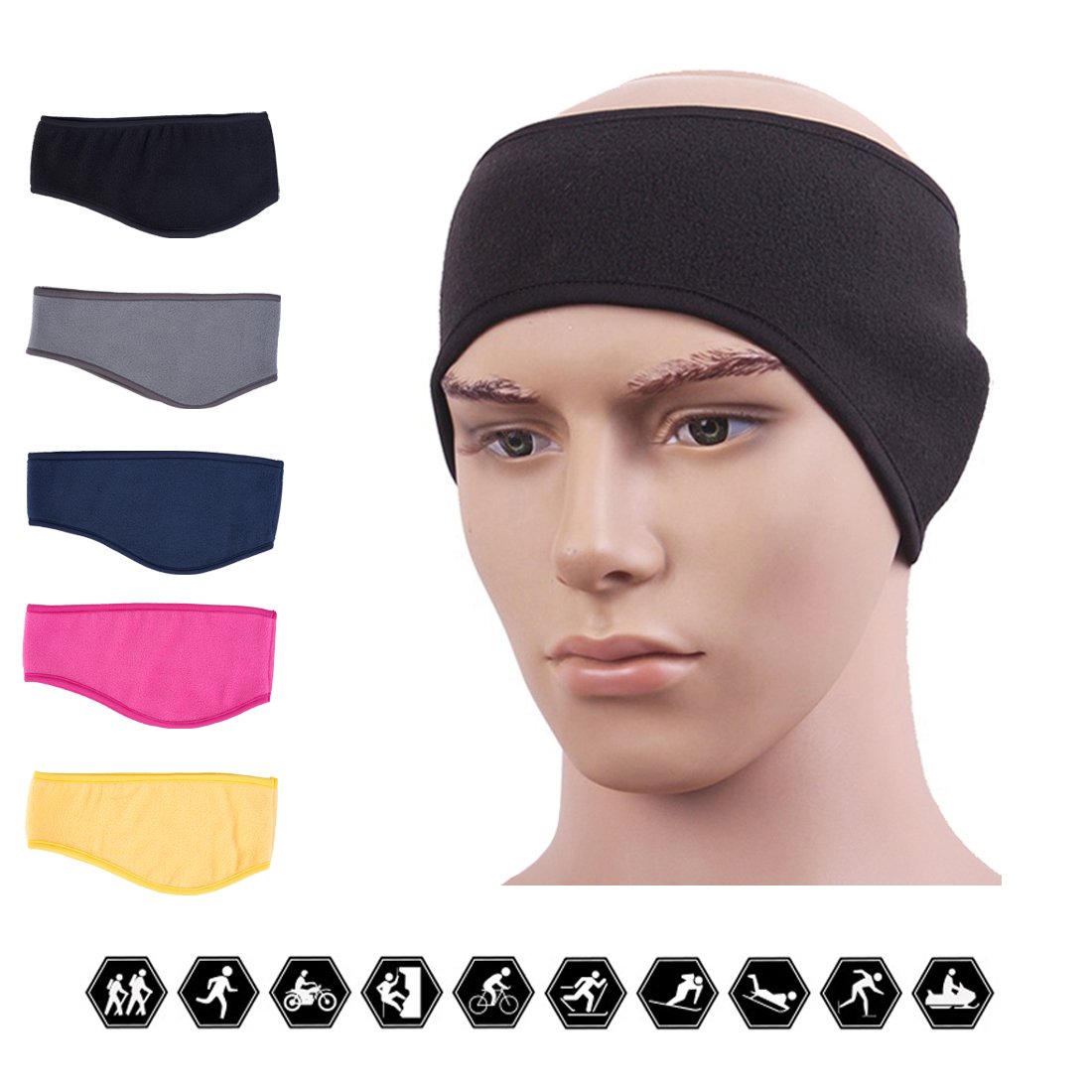 Fleece Ear Warmers Headband/Ear Muffs GoFriend Winter Headbands for Adults Men & Women, Stay Warm & Cozy with our Thermal Polar Fleece & Performance Stretch (Black+Pink) 3