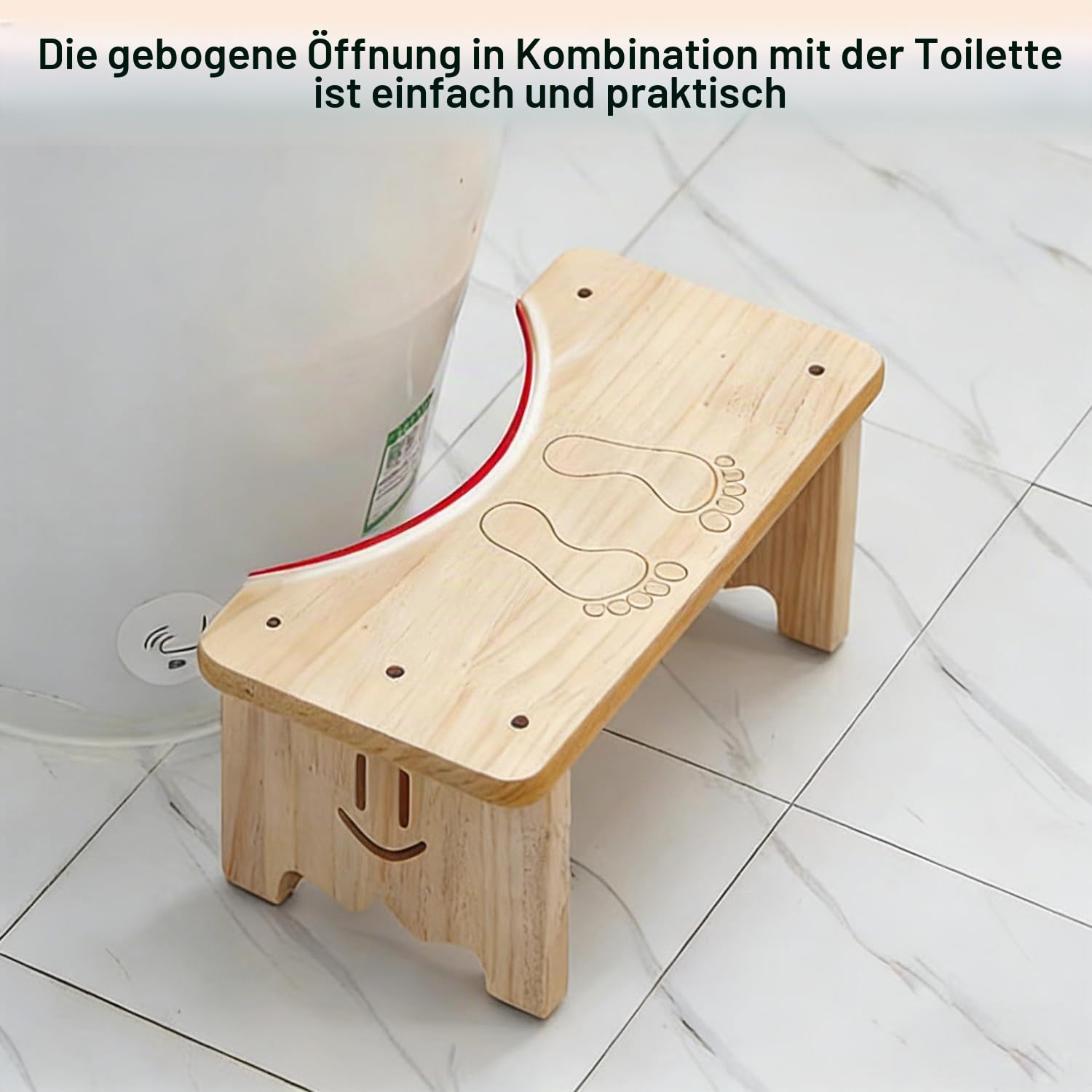 Toilettenhocker aus Holz für Erwachsene, Rutschfester Fußbank, Ergonomischer WC Hocker für Badezimmer, Klohocker für verbesserten Stuhlgan