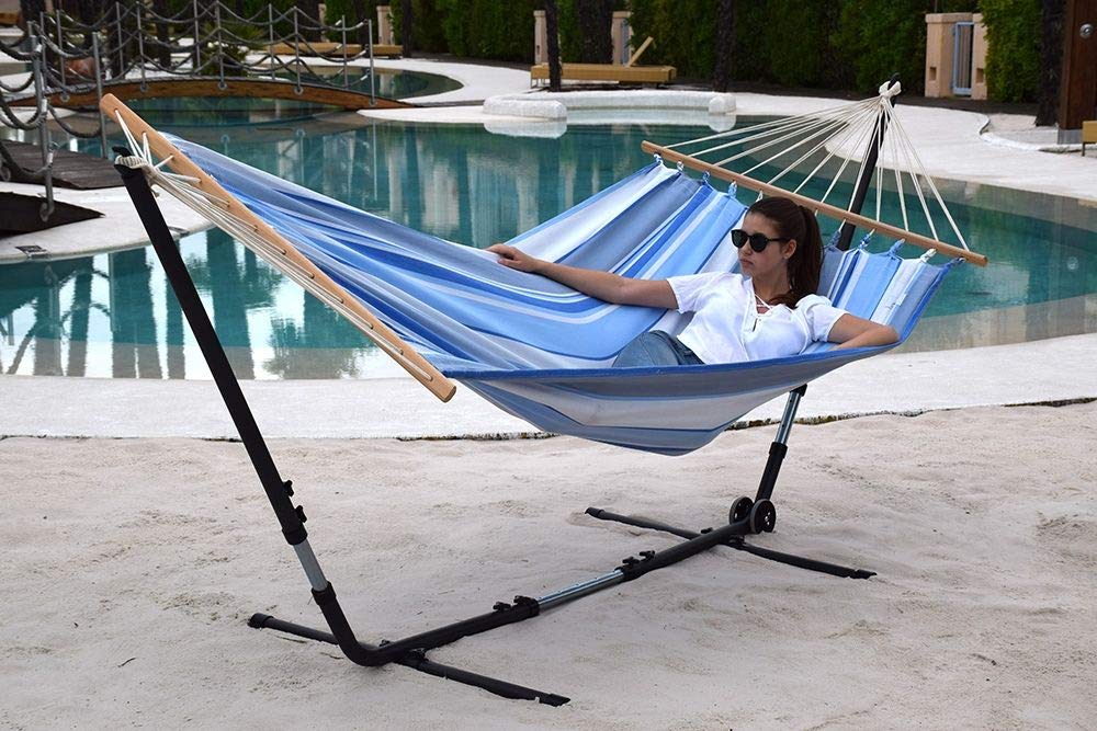 Universal anthrazit Hängematten-Metallgestell bis 370 cm + Lola Stab Hängematte XXL Jamaica Marine Garten