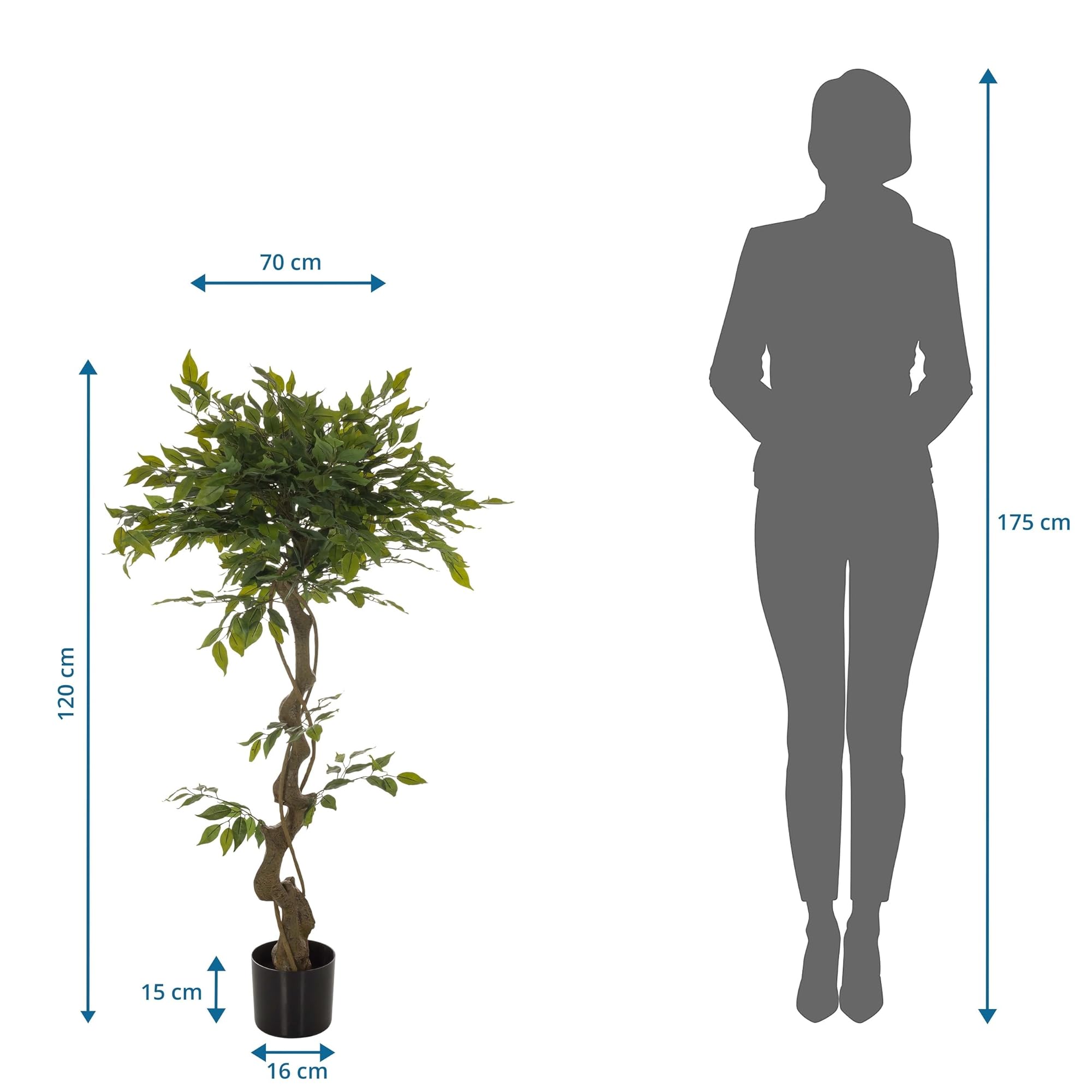 hjh OFFICE Kunstpflanze FICUS I Deko Pflanze künstlich 120 cm, Birkenfeige, pflegeleichter Kunstbaum, Grün 871057