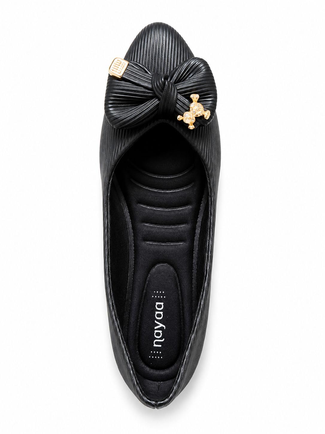 Women’s Black Textured Ballet Flats with Bow Detail | Stylish Slip-On Bellies for Women | Soft Cushioned Comfortable Casual, Office Shoes for Girls & Ladies-picture-24
