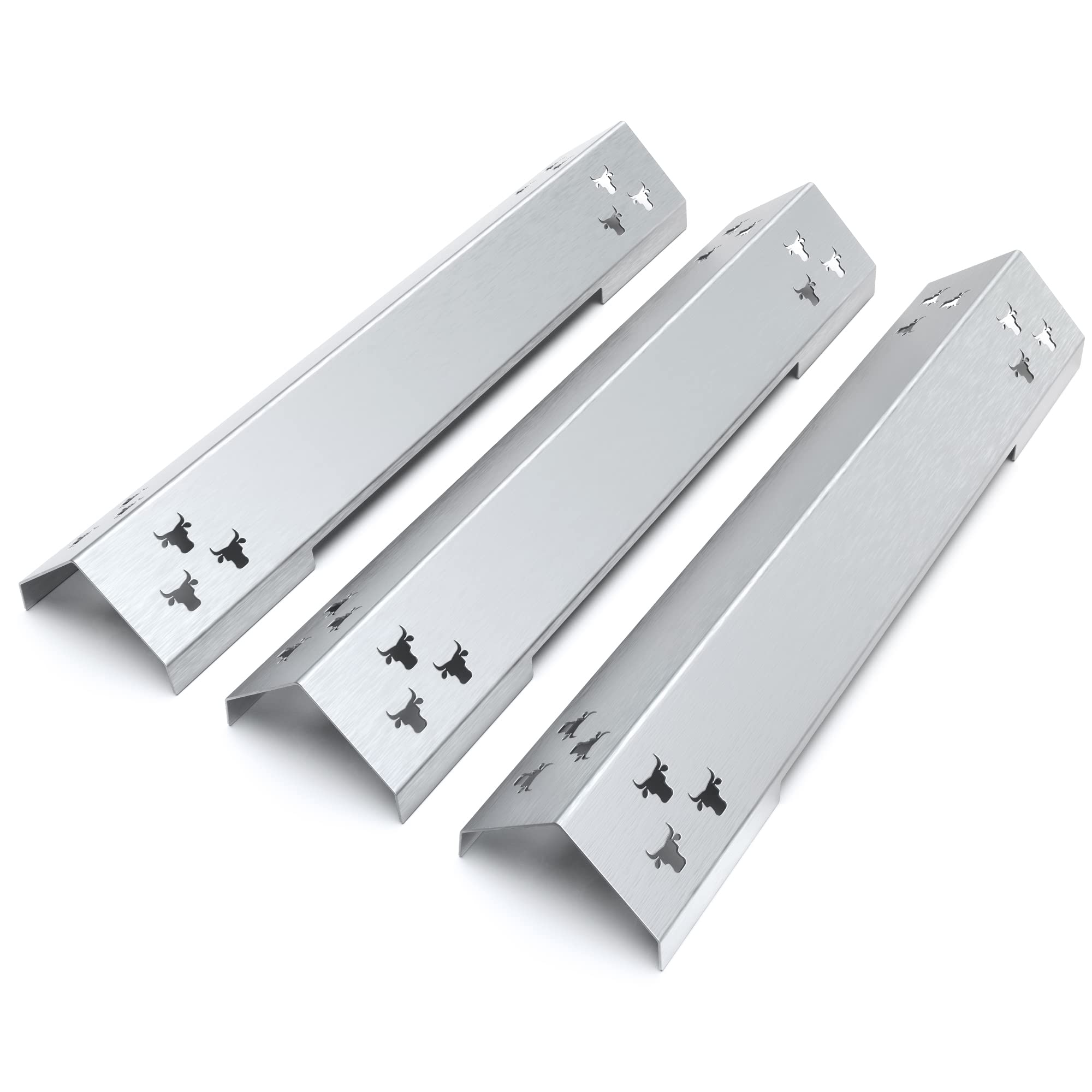 tuning-art GA04 Gasgrill Brennerabdeckung Edelstahl kompatibel mit Burnhard Fred/Big Fred Deluxe | Brennerschutz | Komplettset | Rostfrei | 100% Passgenau | Bullenmotiv, Farbe:3er Set Matt