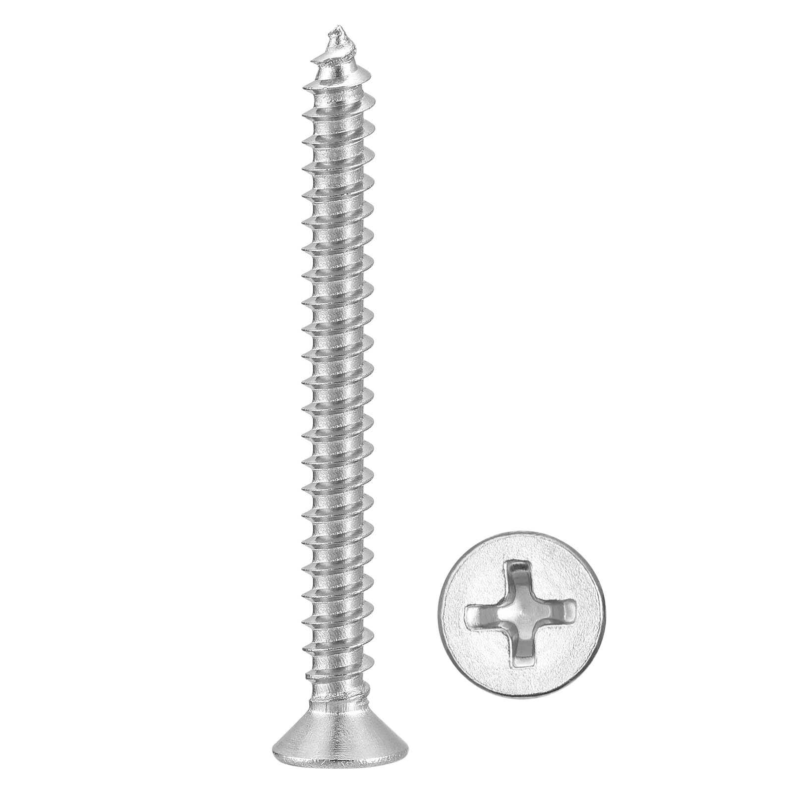 METALLIXITY Countersunk Phillips Wood Screw (#4x1-3/16") 20Pcs, 304 Stainless Steel Coarse Thread Phillips Drive Flat Head Wood Screws - for Furniture Installation Repair, Silver — image 1