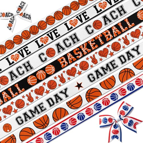 Kutyndrix Basketball Ribbons 8 Designs Set (24 Yards Total) 3/8 Grosgrain Ribbon for Gift Wrapping Team Party Decor DIY Crafts & Game Day