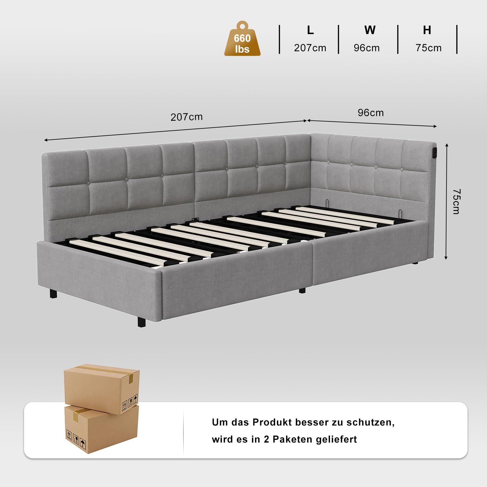 Łóżko dziecięce 90 x 200 z oświetleniem LED i gniazdem USB, hydrauliczne miejsce do przechowywania, sofa 90 x 200 z wymiennymi ścianami bocznymi, łóżko tapicerowane z platformą, aksamit