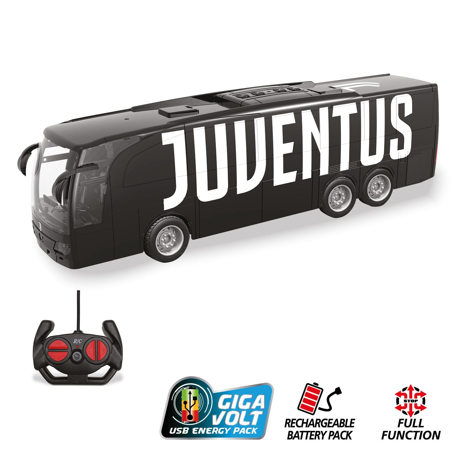 Mondo Bus radiocommandé Juventus Motors, modèle de 33 cm de Long, Piles Rechargeables incluses, Bus pour Enfants ref 63854