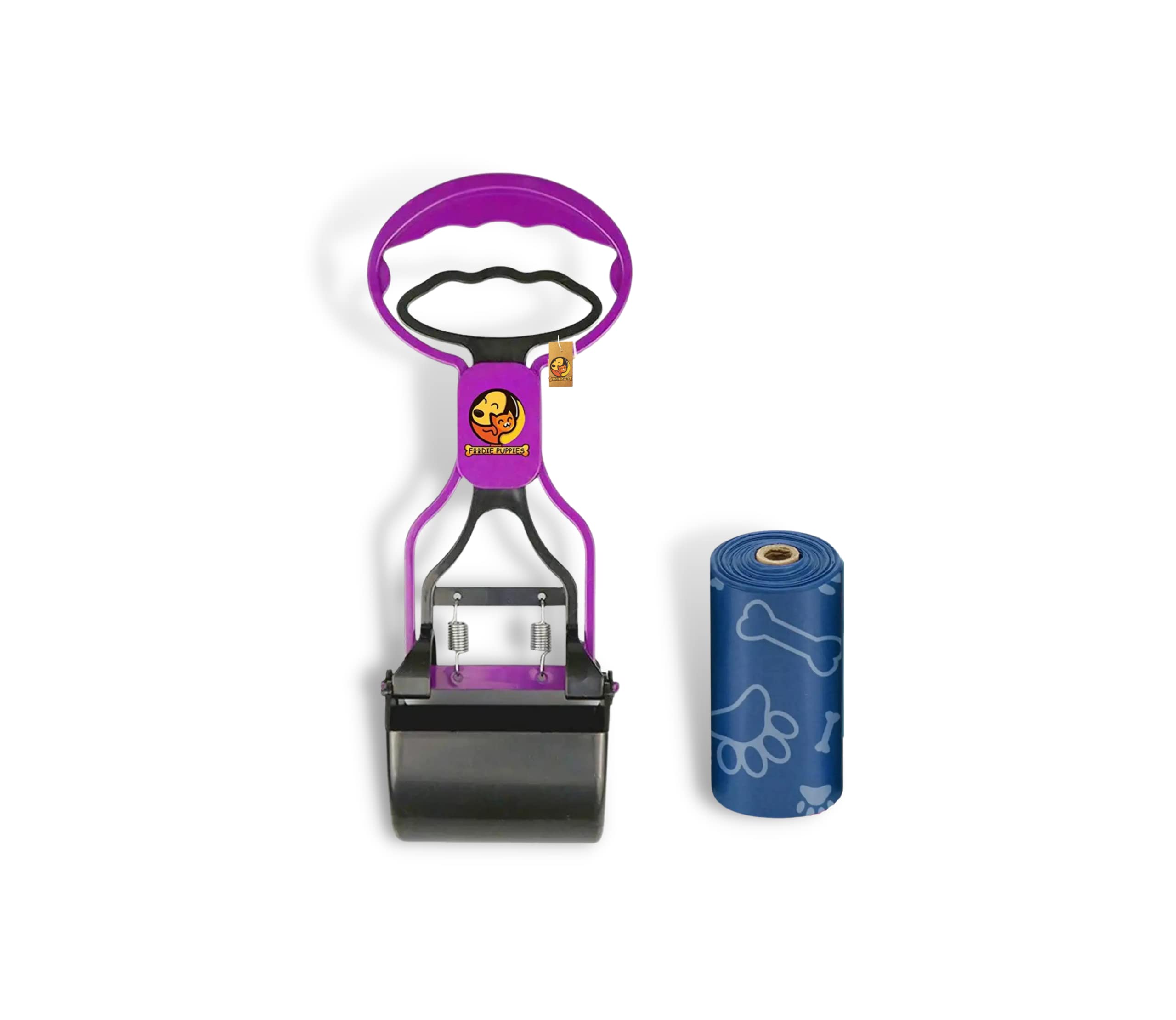 Foodie Puppies Portable Pet Pooper Scooper with Waste Pick up Poop Bag Roll (15 Bag) for Animal Waste Cleaner, Sanitary Dog Waste Pick Up Dispense with Steel Lock (Color May Vary)