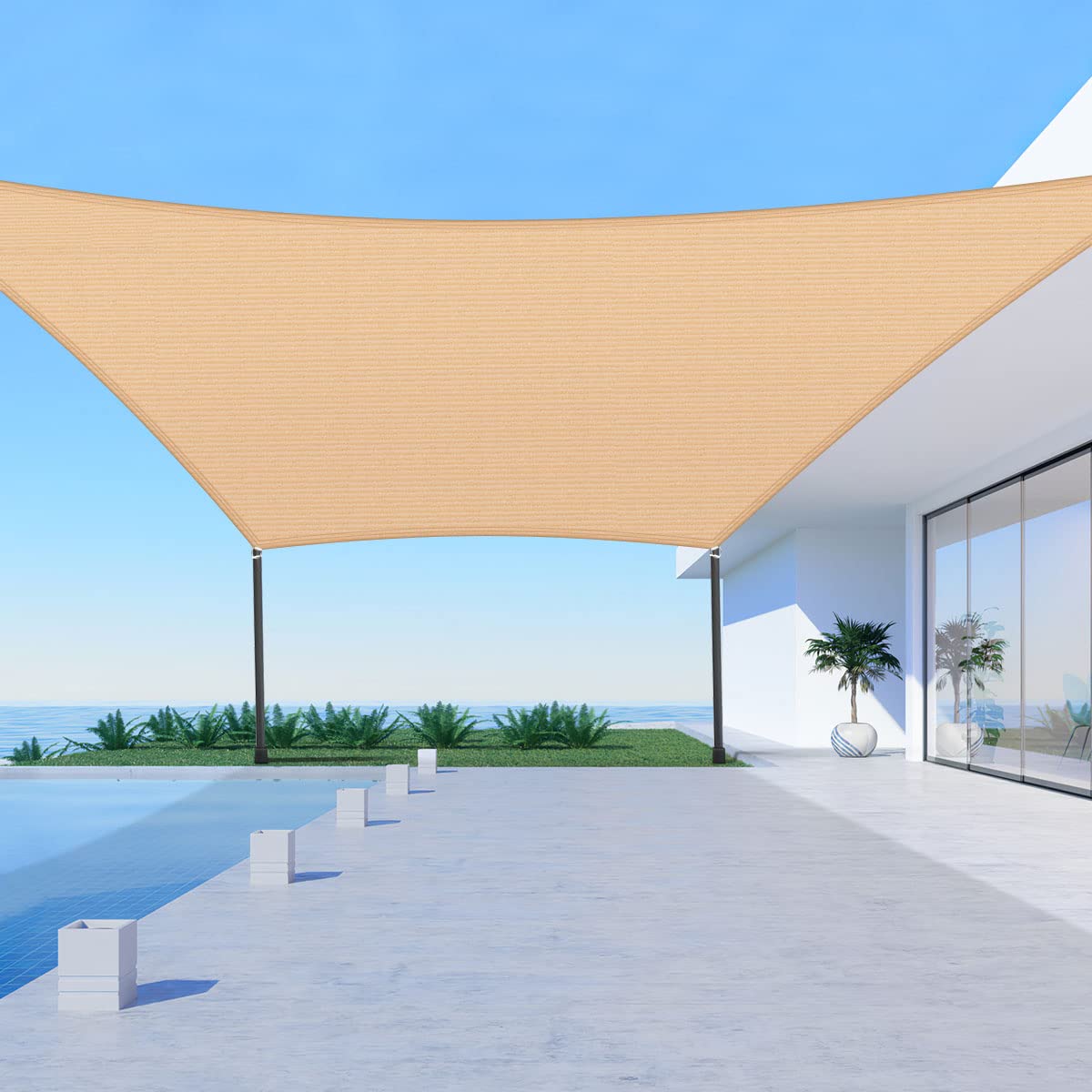 UIRWAY Sun Shade Sail 12x16FT Rectangle Canopy, 95% UV Block, 185GSM Breathable Sunshade for Patio, Garden, Pergola, Backyard - Sand