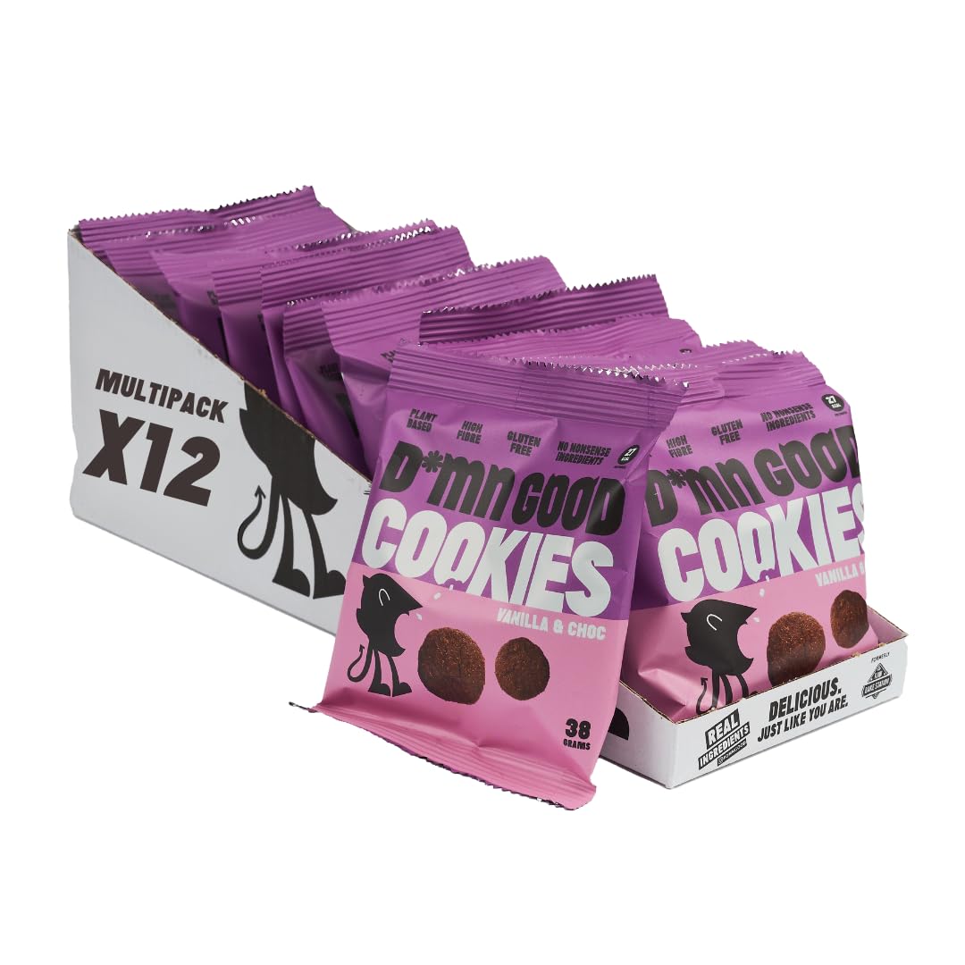 Mini Biscuits - Vanilla & Chocolate Cookies - Vegan - Plant Based - Gluten Free - Dairy Free - Low Sugar - High Fibre - Natural (12 Pack)