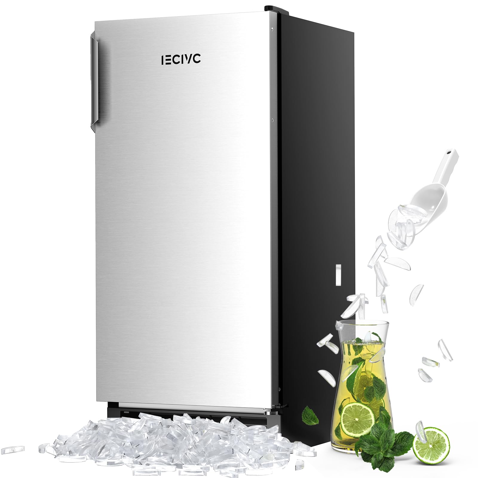 Máquina para fabricar hielo en forma de media luna debajo del mostrador IECIVC, 15 W, sin drenaje, máquina de hielo incorporada, capacidad de 25 lb por día con contenedor de almacenamiento de 22 lb, perfecta para uso comercial, hogar, bar, sin drenaje