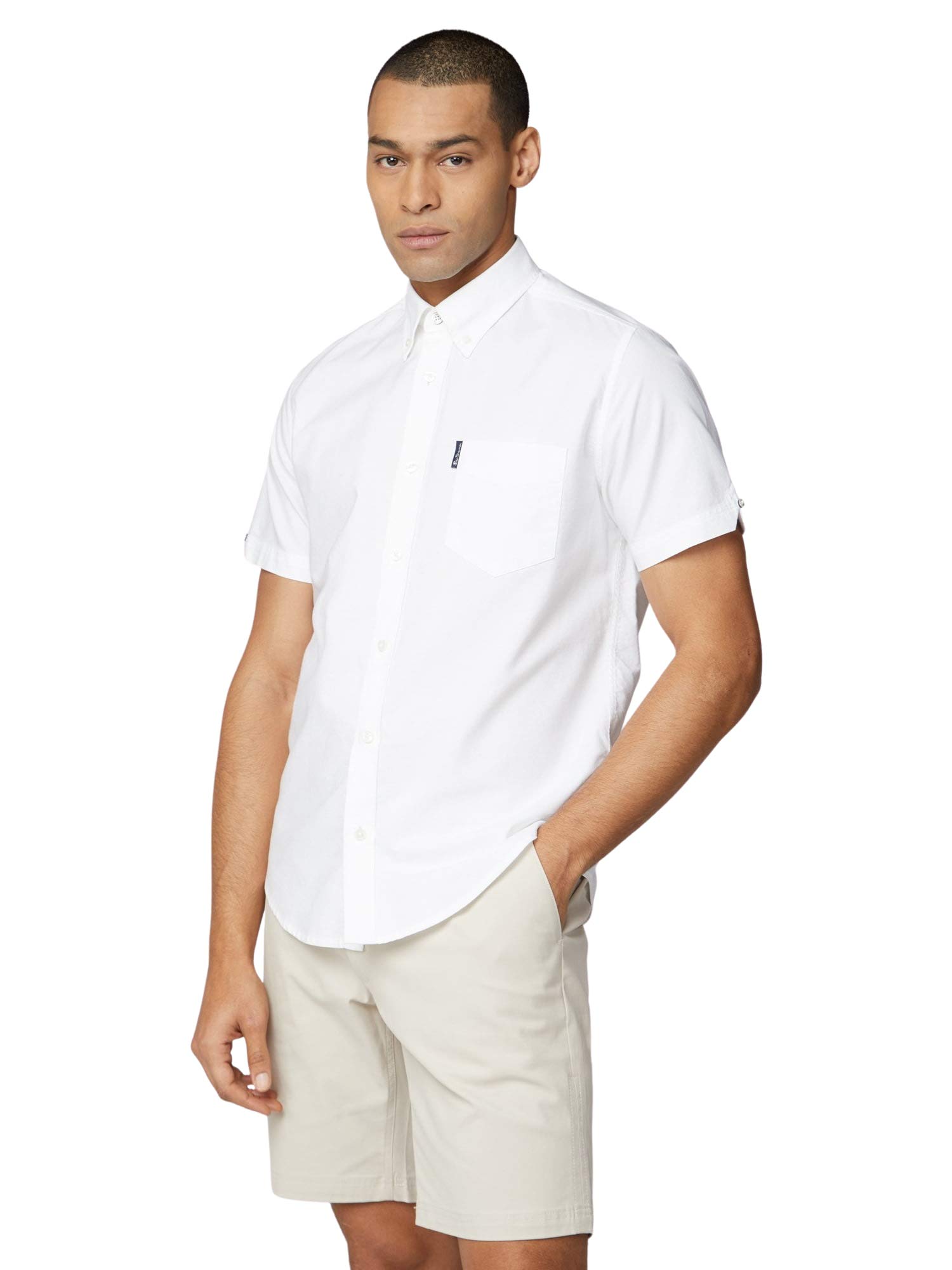 Ben Sherman Men's White (White 10) Ss Signature Oxford Shirt Slim Fit Plain Button Down Short Sleeve Casual Shirt, XX-Large (Manufacturer Size: Xxl)