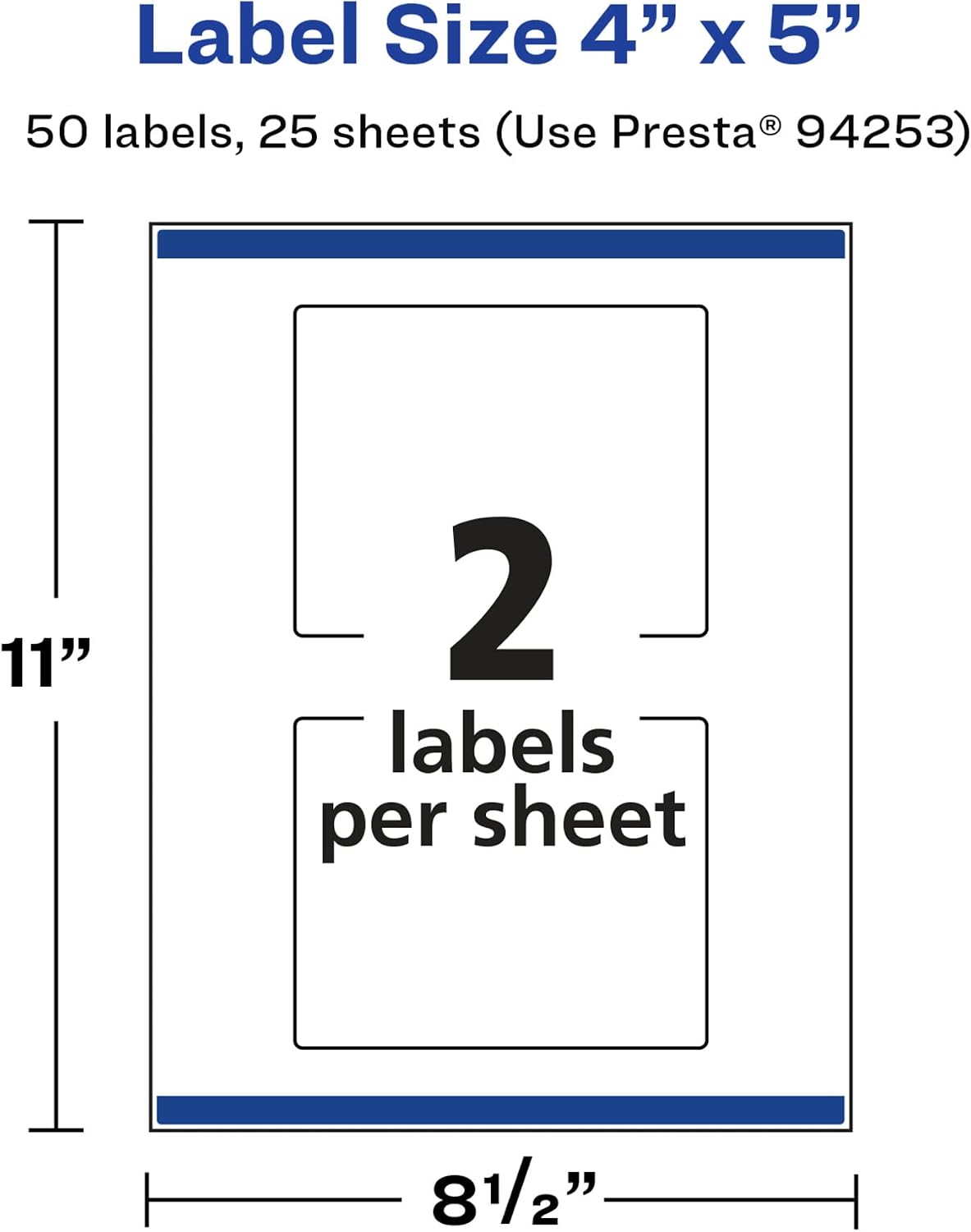 Avery Glossy White Rectangle Labels, Sure Feed Technology, 4" x 5", 50 Glossy White Labels, Print-to-The-Edge, Permanent Adhesive, Laser/Inkjet Printable