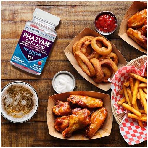 Image of Phazyme Maximum Strength Gas & Acid Relief, Works Fast, Cherry Flavor, 24 Count, Chews to Quickly Eases Bloating, Pressure & Discomfort