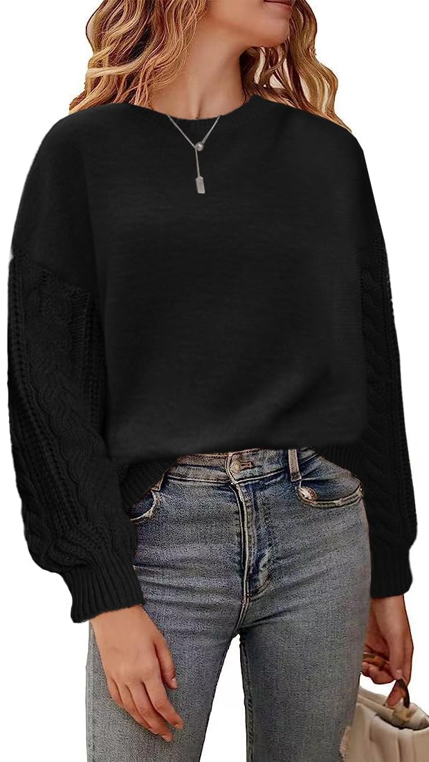 JFAN Dameswintertrui Warm Chic en Elegant Dames Trui met Lange Mouwen Oversized Gebreide Trui met Col(Noir,L