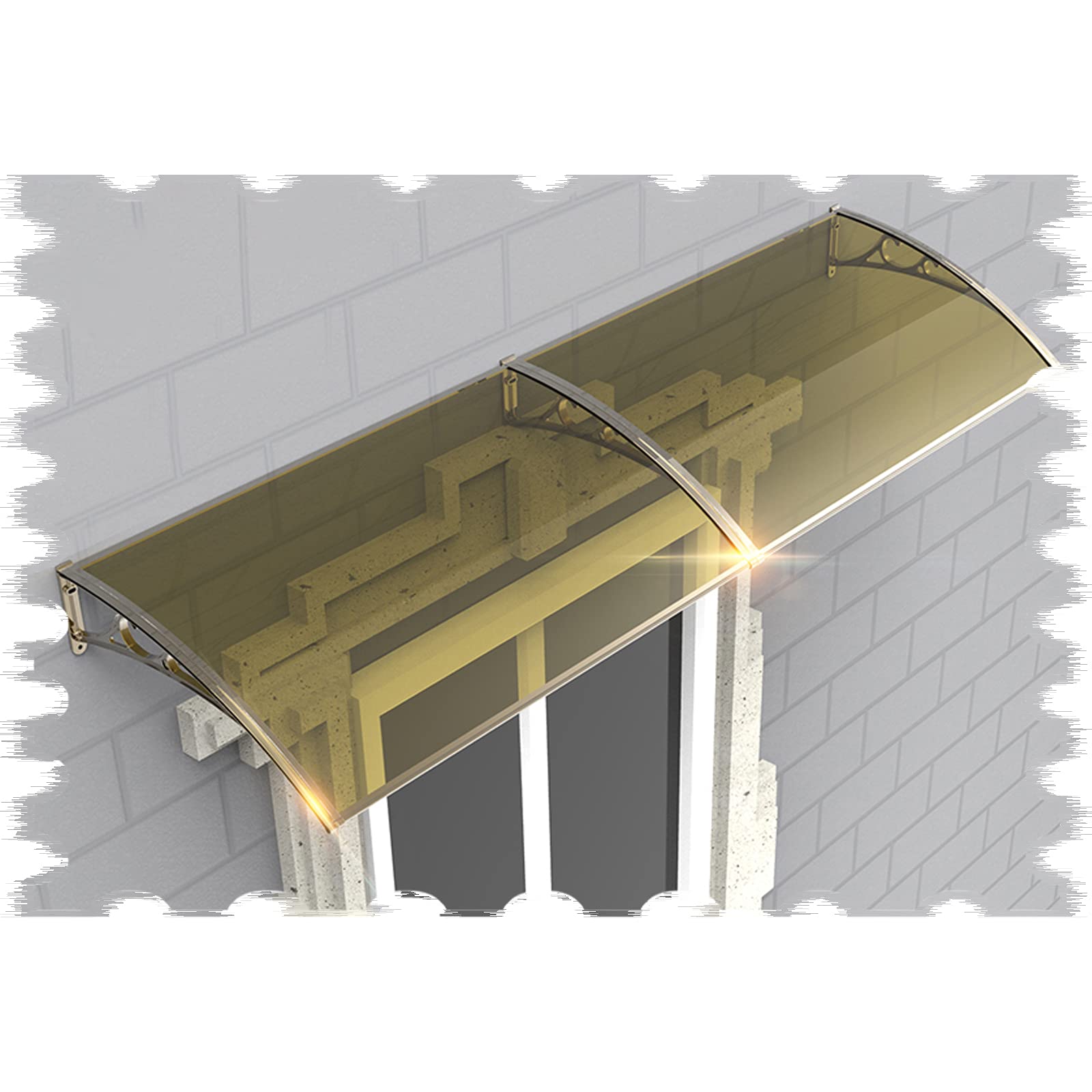 Auvent de porte marron avec support aluminium pour patio et balcon 60cm