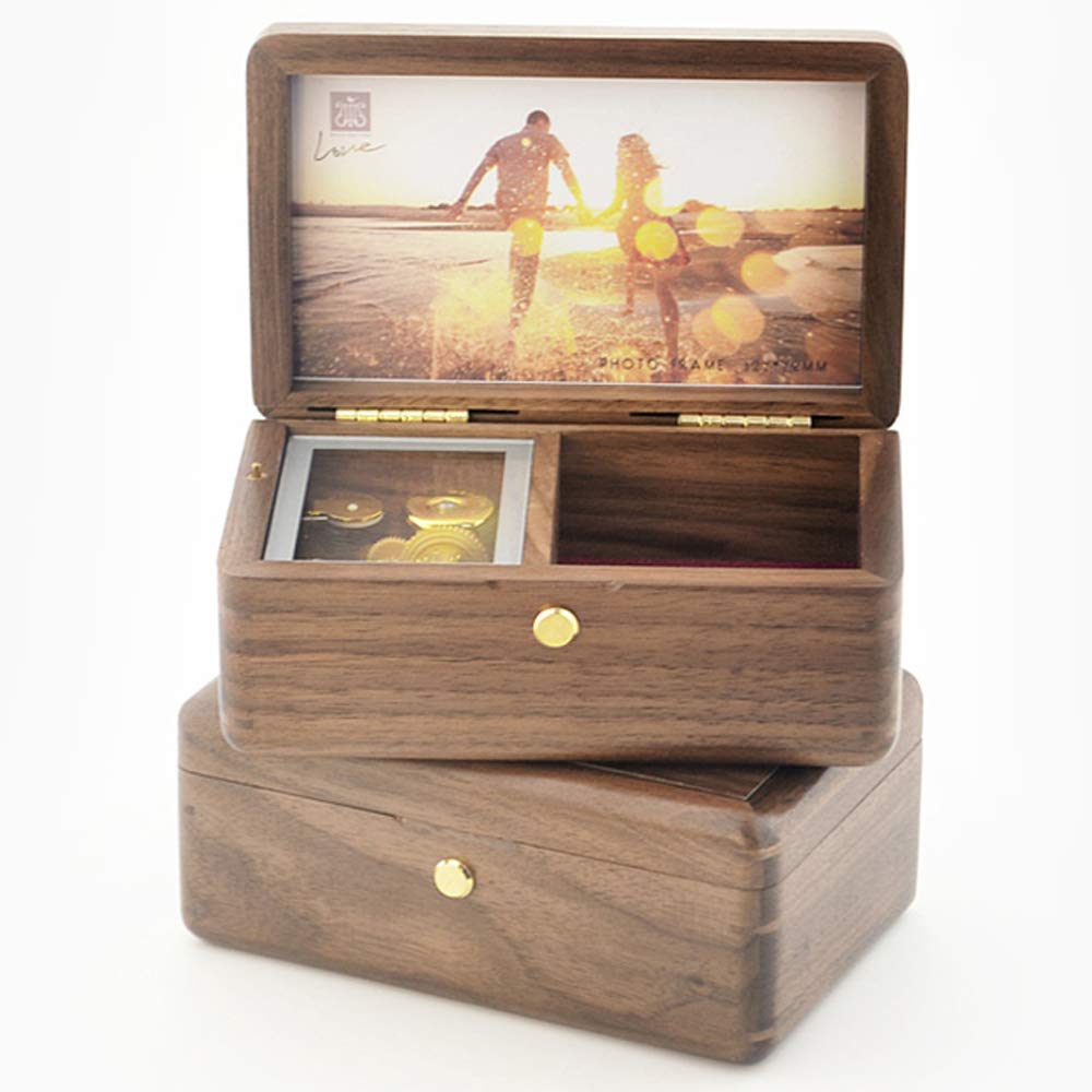 Sinzyo Custom Photo You are My Sunshine Wood Jewelry Music Box Vintage Wind Up Musical Box Gift for Christmas,Birthday,Valentine's Day(Walnut Wooden)