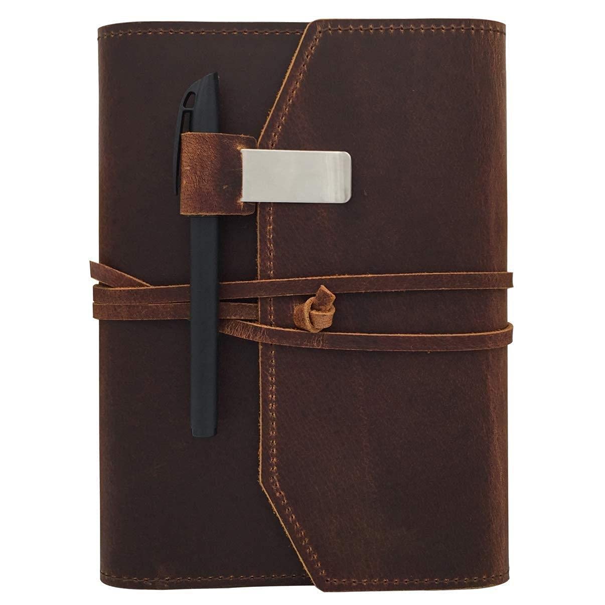 Cuaderno de Escritura de Diario de Cuero Recargable A5 - Diario de Viaje de Cuero Hecho a Mano, Diario de Viaje, Escritura Sketchbook para Escribir en el portátil de Papel Retro Kraft