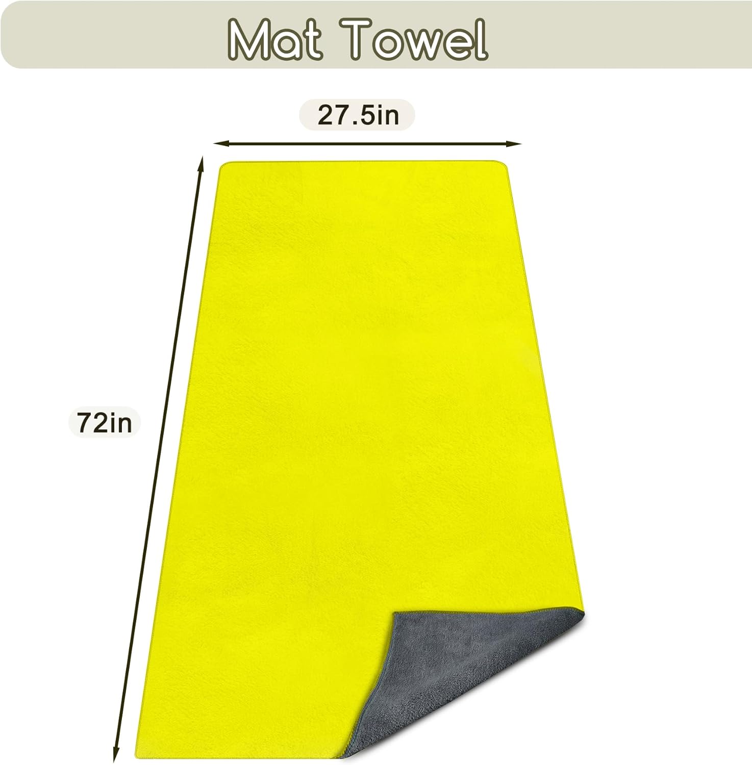 Yoga Mat Towel, Extra Thick (600GSM) Soft Hot Yoga Towel, Non-Slip and Sweat Absorbent for Hot Yoga, Bikram, Pilates, and Fitness, 72" x 27.5", Dual-Color, Grey/Yellow