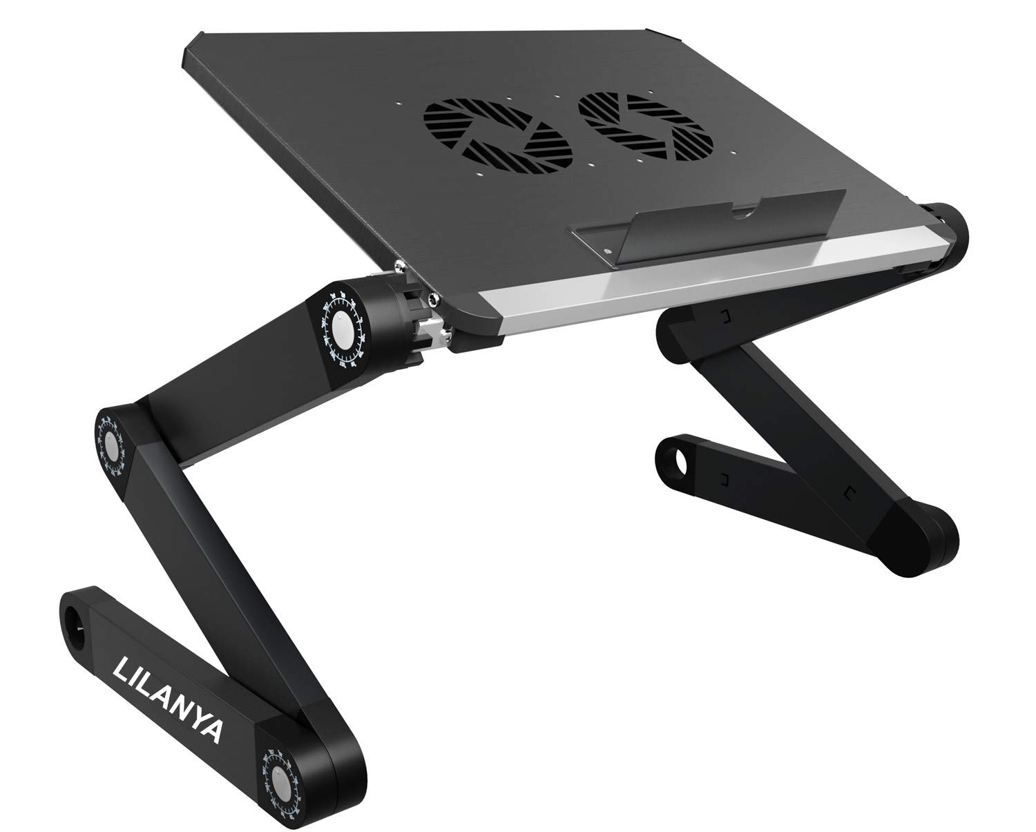 Supporto da tavolo ergonomico per computer portatile, regolabile, supporto per notebook da scrivania, Ultrabook, per letto e divano con ventole USB per il lavoro da casa o da viaggio (nero)