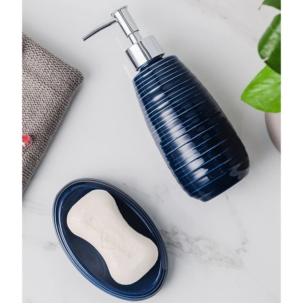 Dispensador de jabón, Botella de Bomba de loción Recargable de cerámica, Juego de Accesorios de baño de 4 Piezas, Contiene champú líquido para Lavar el Cuerpo