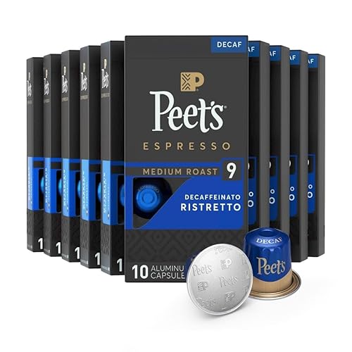 Peets Coffee - Cápsulas de café espresso descafeinado Ristretto Intensity 9 cápsulas de café de una sola taza compatibles con cafeteras Nespresso