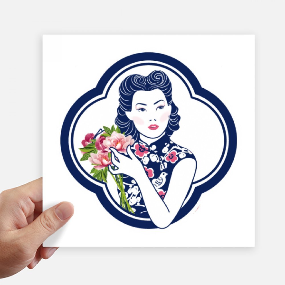 Pegatinas de flor china de 20cm con diseño cultural cuadrado resistente para maletas