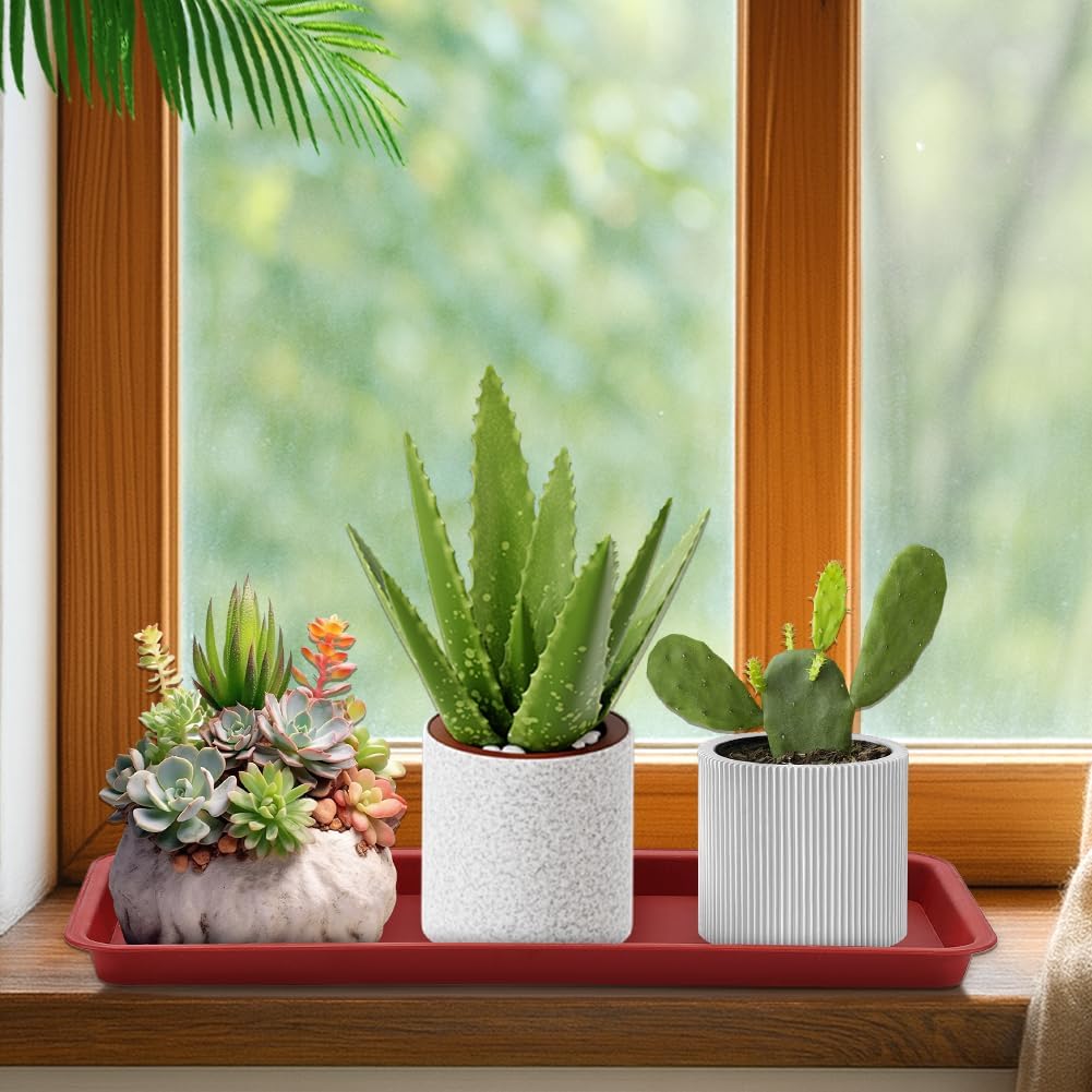 16 Pack Plastic Rectangular Plant Saucer Tray, 16.4x6.5x0.9Inch Large Plastic Plant Drip Trays Plastic Plant Saucer for Indoors Outdoors Windowsill Garden Supplies, Indian Red