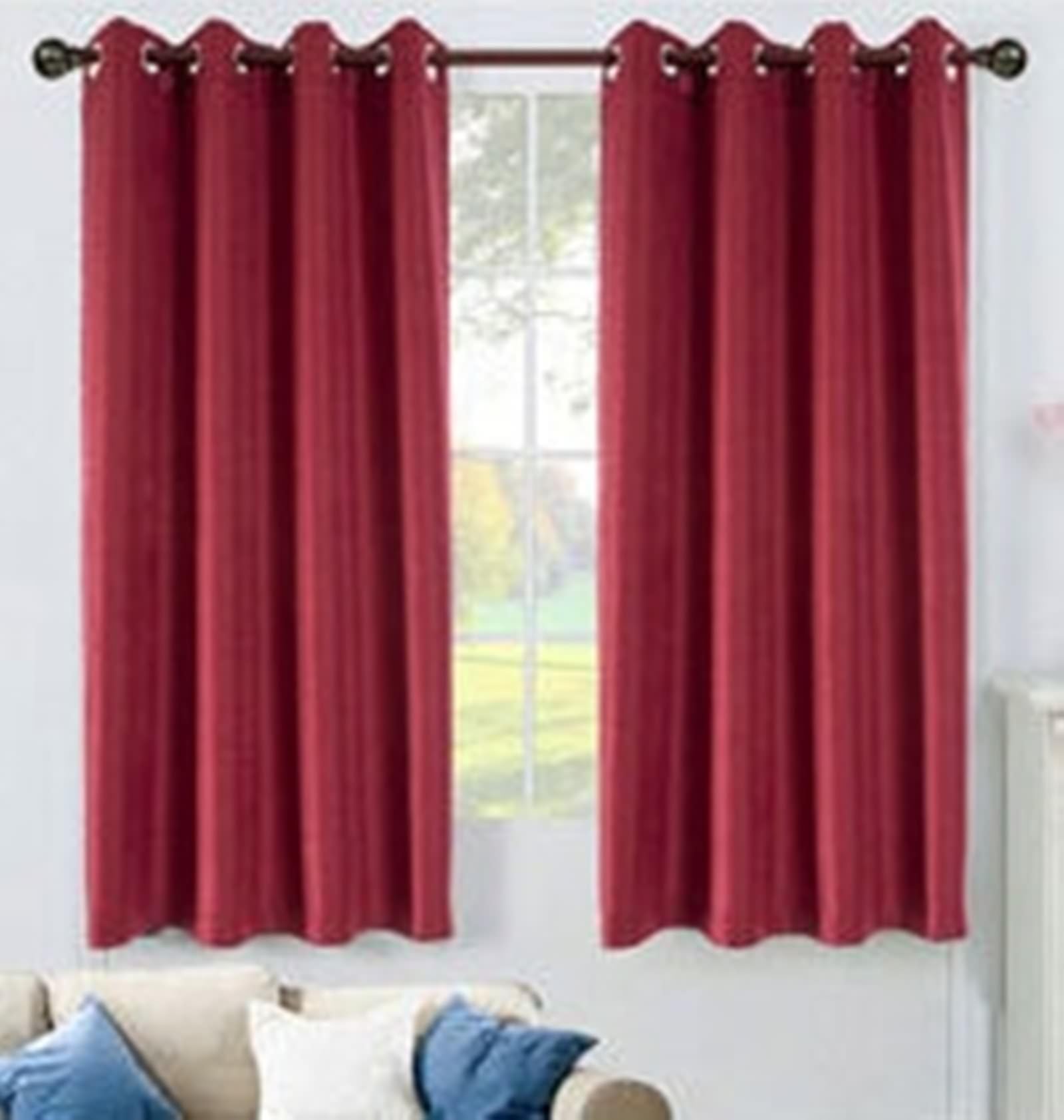 Beydodo Curtain Panels 64 inch Length, Bay Window Curtains for Living Room 2 Panel Sets Solid Red, Blackout Curtains Polyester Grommet 38 x 64inch