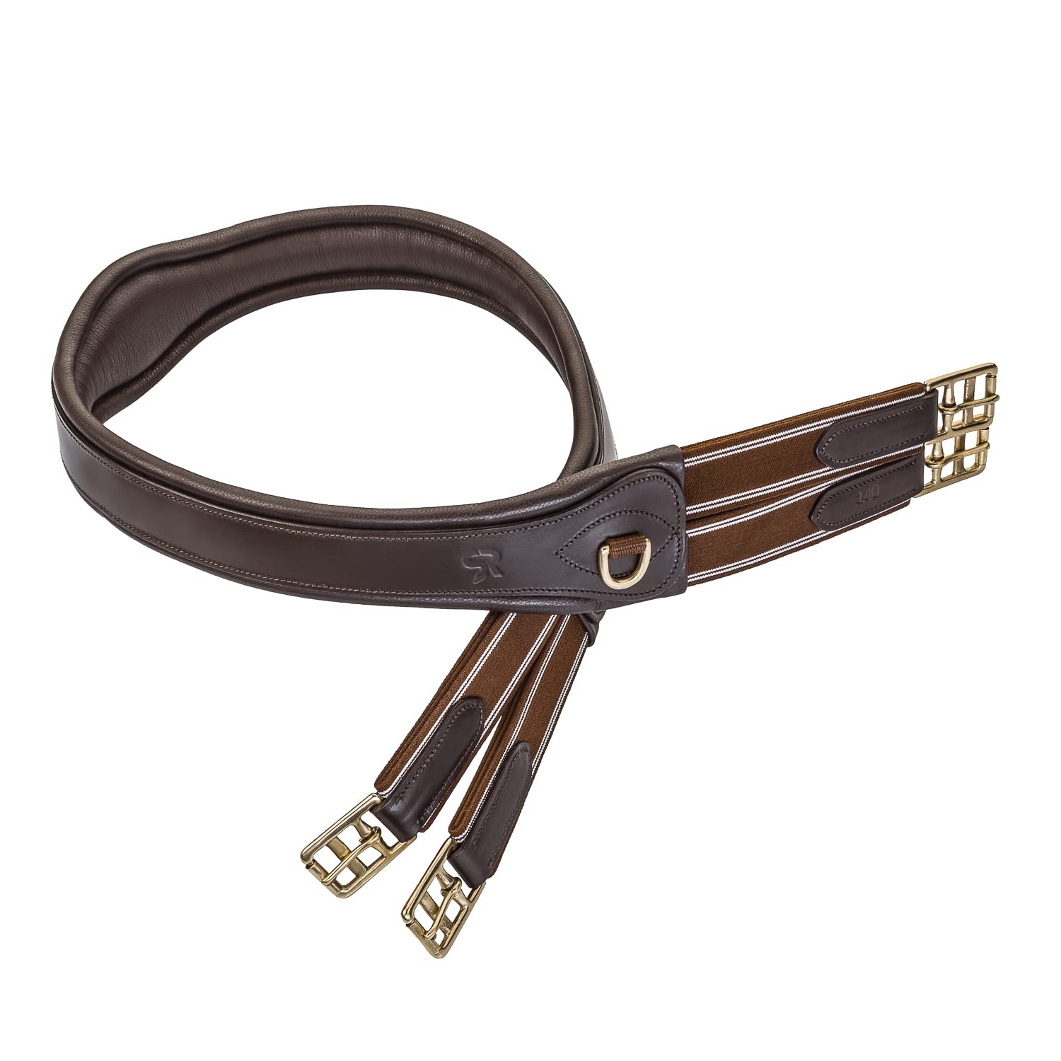 SUNRIDE Sottopancia per Cavallo (Soho) - Vera Pelle - Imbottitura Extra - Anelli a D per Ausili - Fatto a Mano - Inserti Elastici - Fibbie a Rullo (marrone, 135 cm)