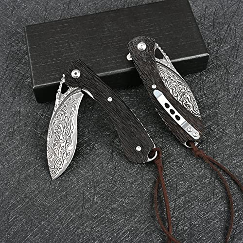Sdokedc Sd601C Vg10 Damascus Folding Knife Tactical Military Flipper Ball Bearing Point Pocket Knife Wood Handle Liner Lock Outdoor Camping Survival Hunting Self Defense Multitool #TOP4