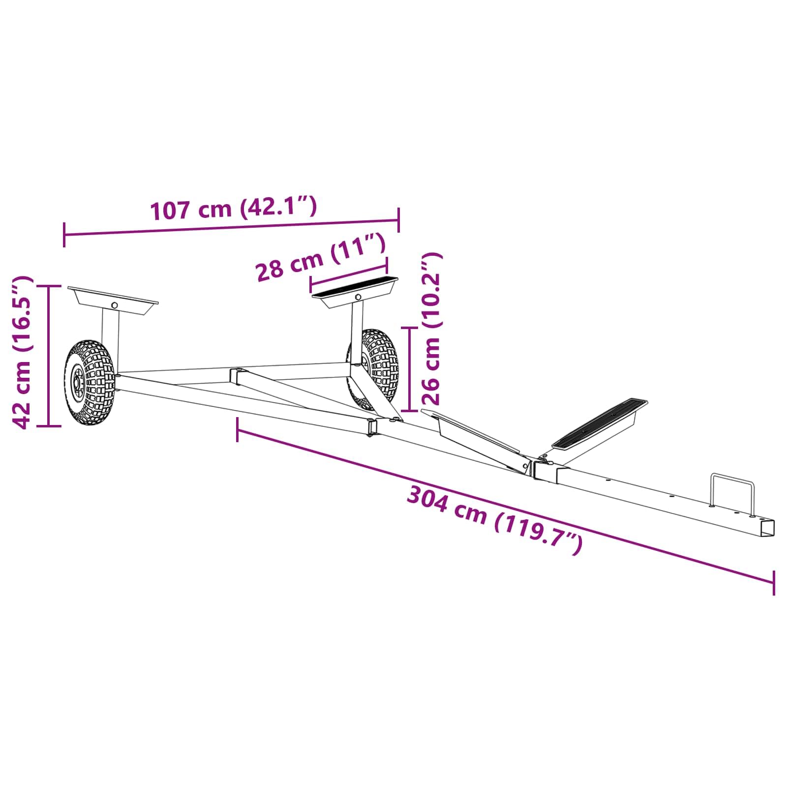 vidaXL Remolque para Barcos Plateado 302 x 107 x 42 cm Acero, Innovaciones para jardín y terraza, Remolque Exterior Duradero, transportador de Botes, Estructura de Acero