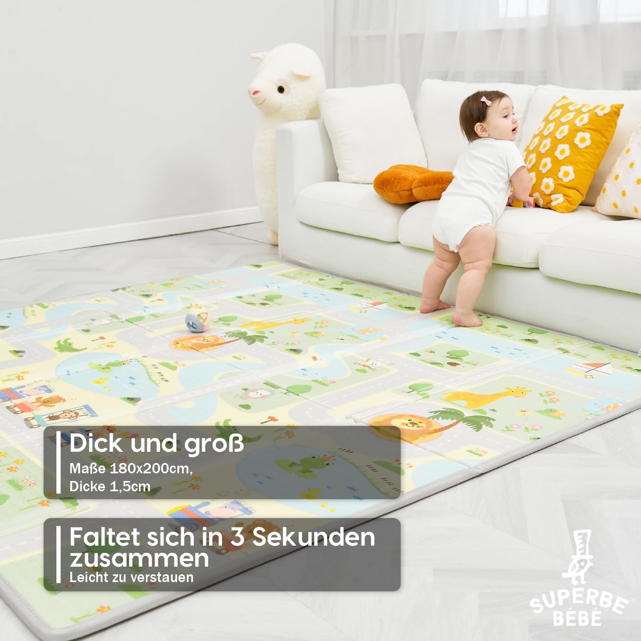 Krabbelmatte Baby Faltbar Spielmatte Kinder Spieldecke 180x200x1.5cm Krabbeldecke Für Baby - Babymatte Kindermatte - Schaumstoffmatte Kinderteppich- Spielteppich - Bodenmatte Kinder - Babygeschenk