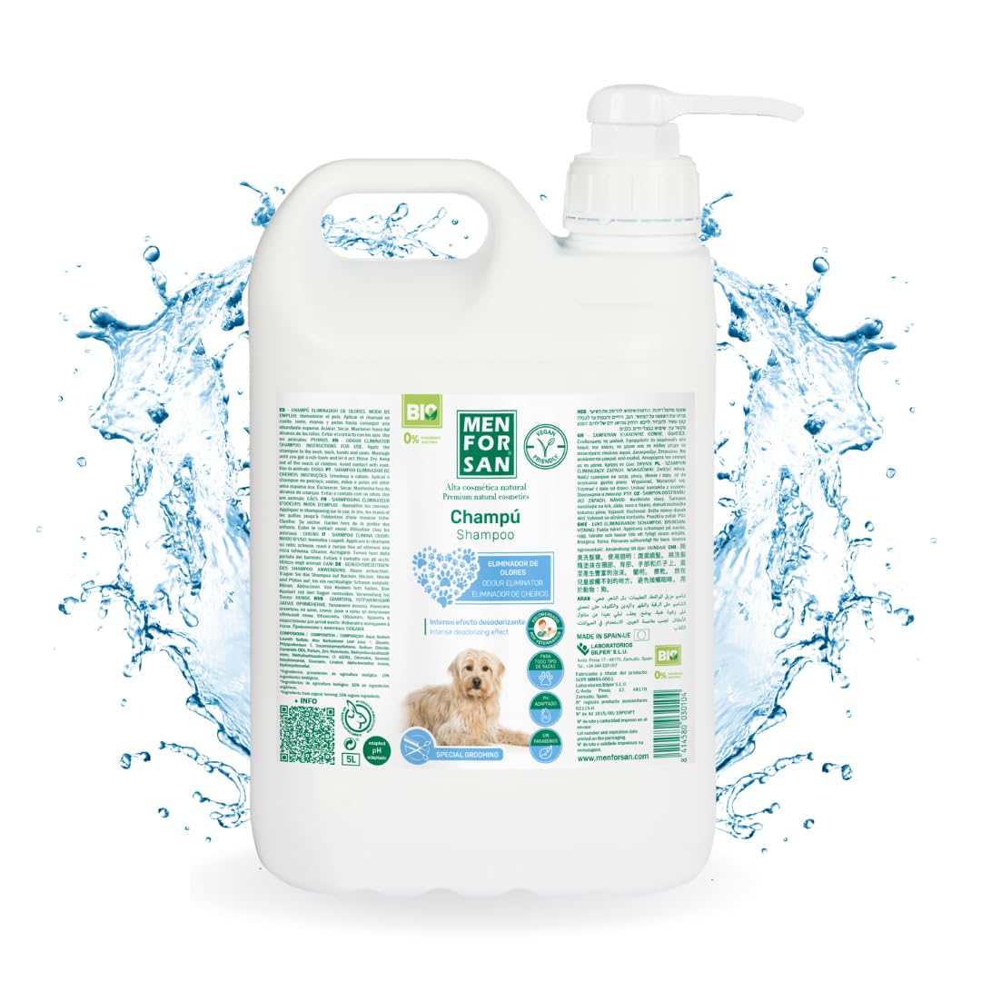 Menforsan Odour Eliminating Shampoo per Cani, 5L, Elimina i Cattivi Odori dal Pelo