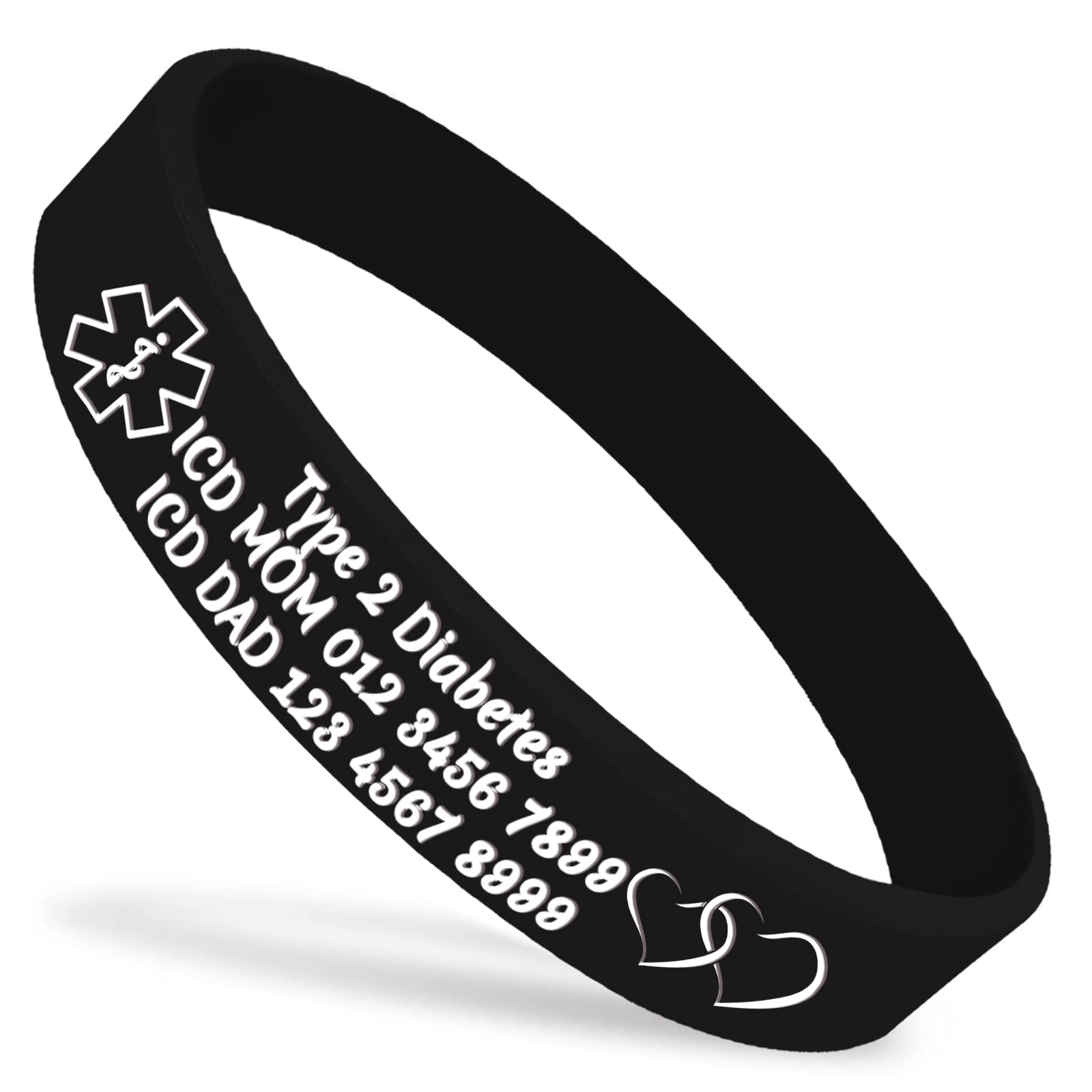 Personalized Medical Alert Silicone Wristbands Custom Medical ID Bracelets Customized Sport Emergency Wristbands for Men Women-Black
